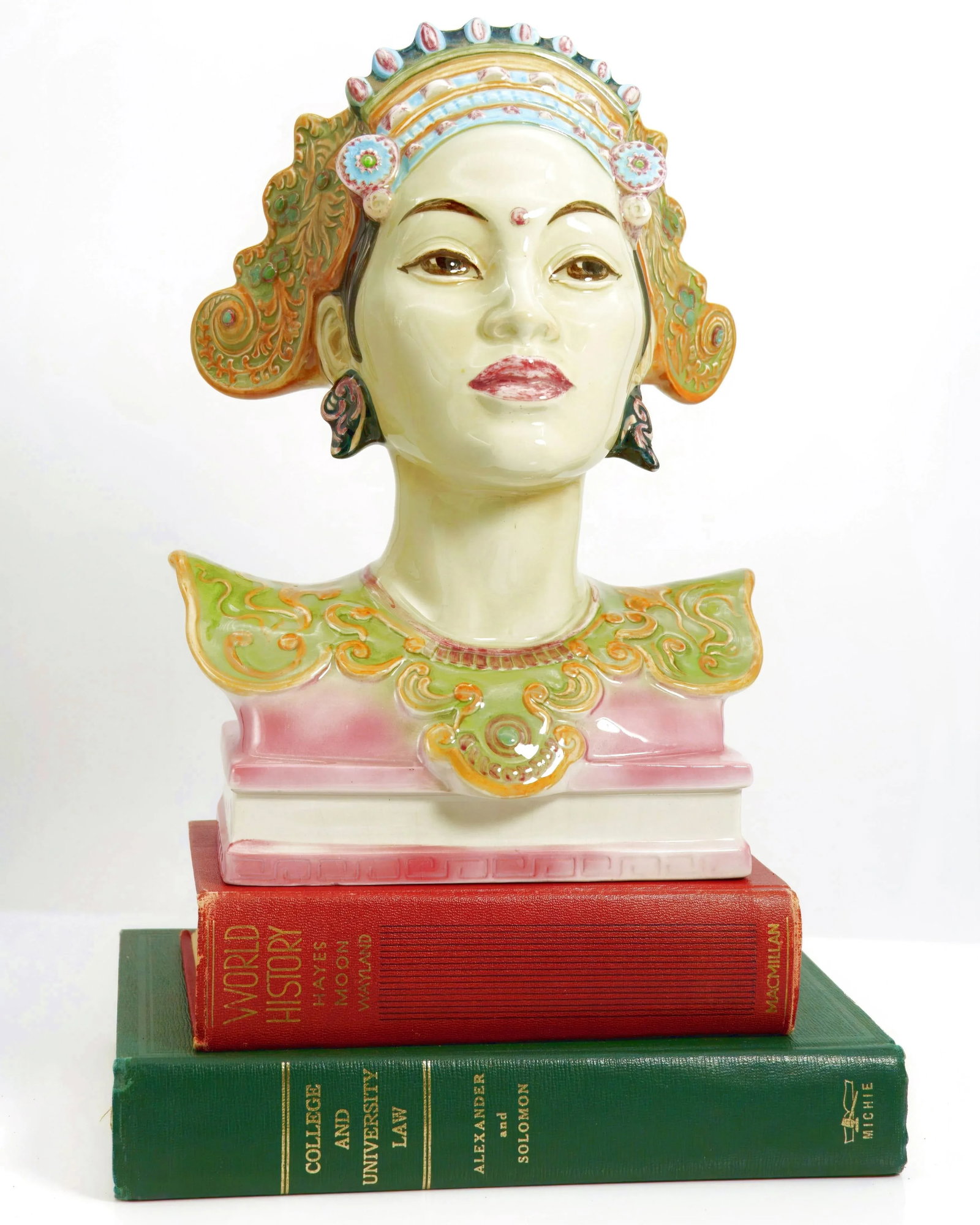 Signed 1940s Goldscheider "Bali Head" Porcelain Bust (12.5") - Maximalist Polychrome Sculpture for G - 10