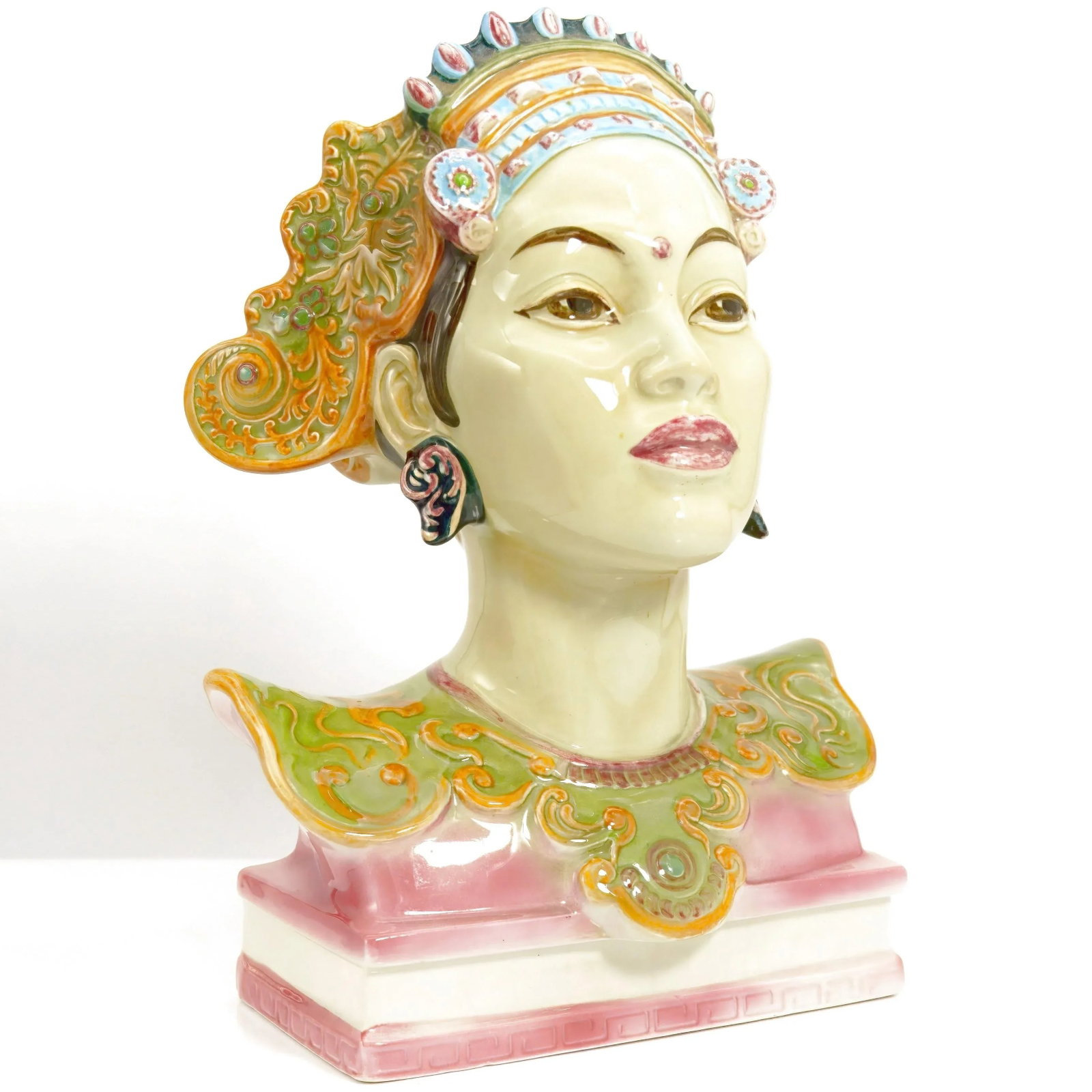 Signed 1940s Goldscheider "Bali Head" Porcelain Bust (12.5") - Maximalist Polychrome Sculpture for G - 3