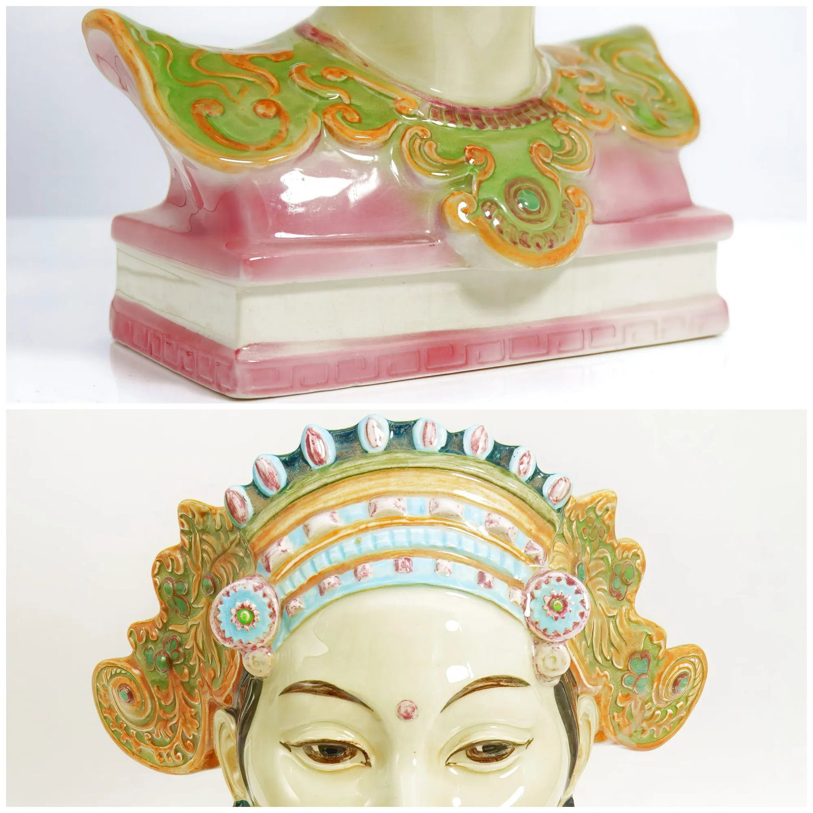 Signed 1940s Goldscheider "Bali Head" Porcelain Bust (12.5") - Maximalist Polychrome Sculpture for G - 9