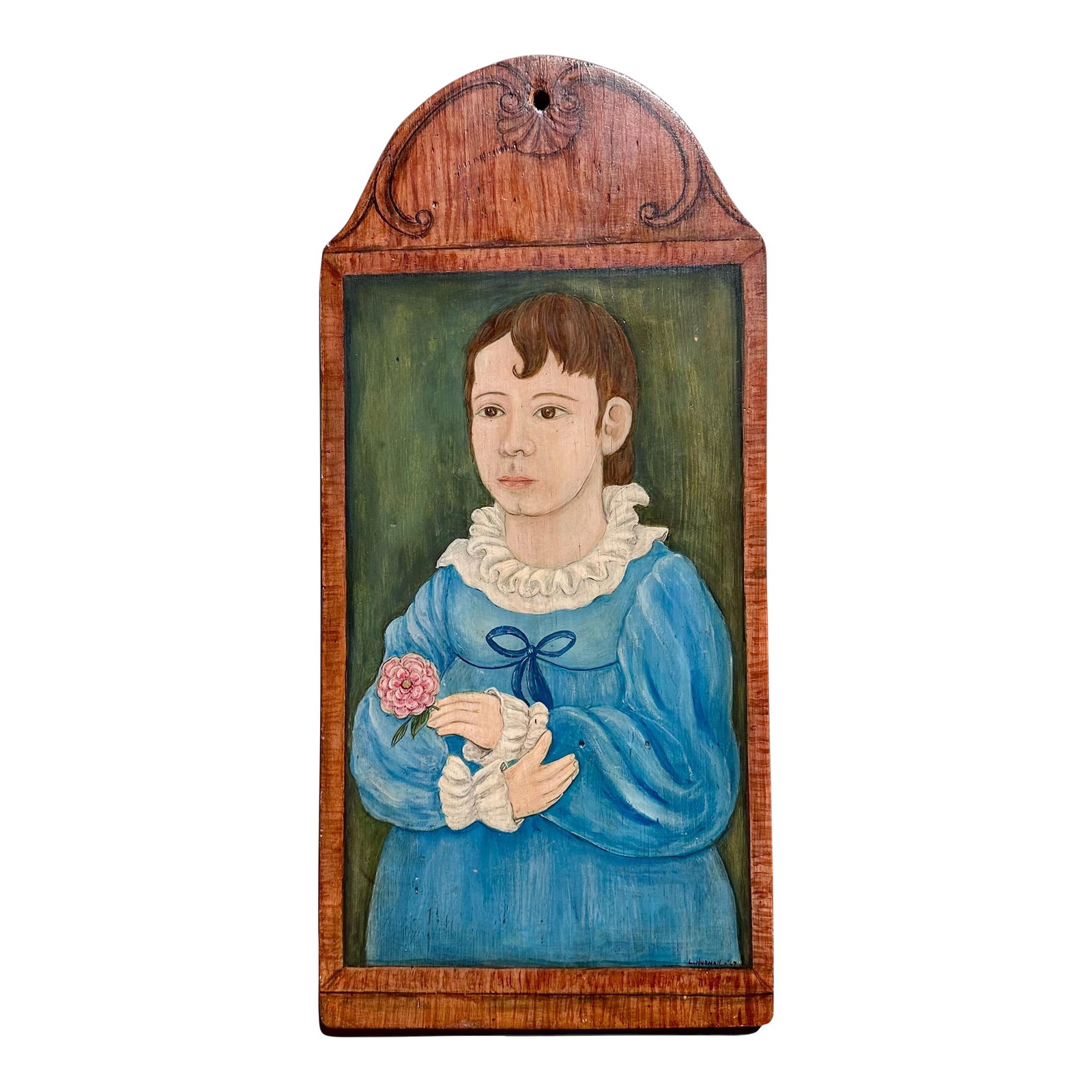 Original Vintage Signed Folk Art Portrait Painting on Wood Panel (1 of 16)