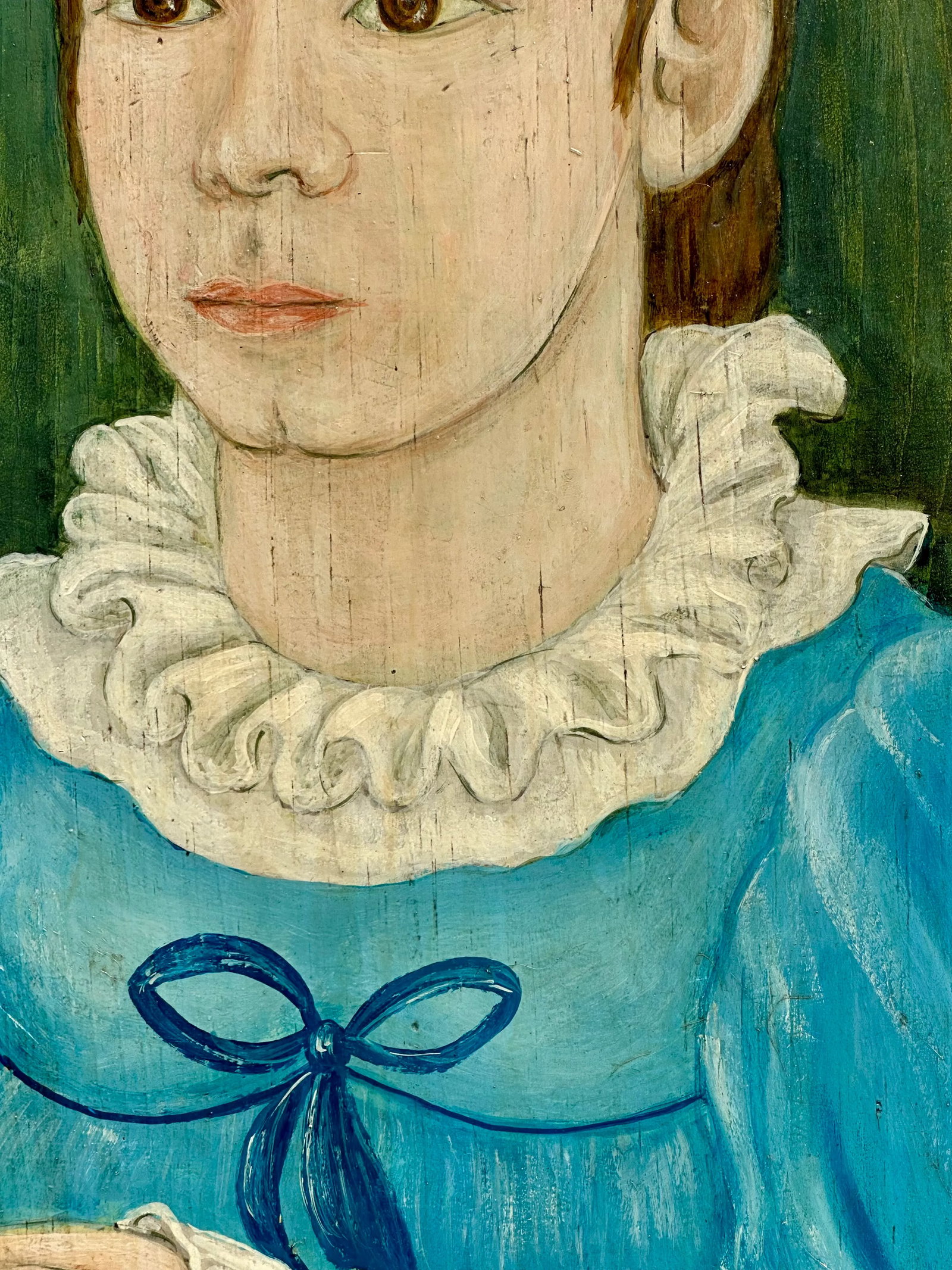 Original Vintage Signed Folk Art Portrait Painting on Wood Panel - 2