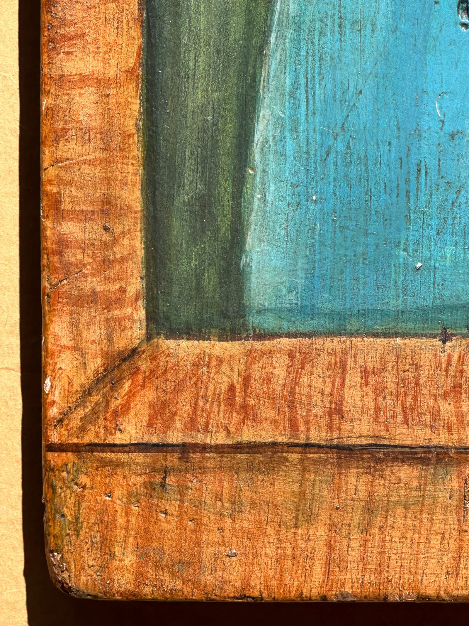 Original Vintage Signed Folk Art Portrait Painting on Wood Panel - 4
