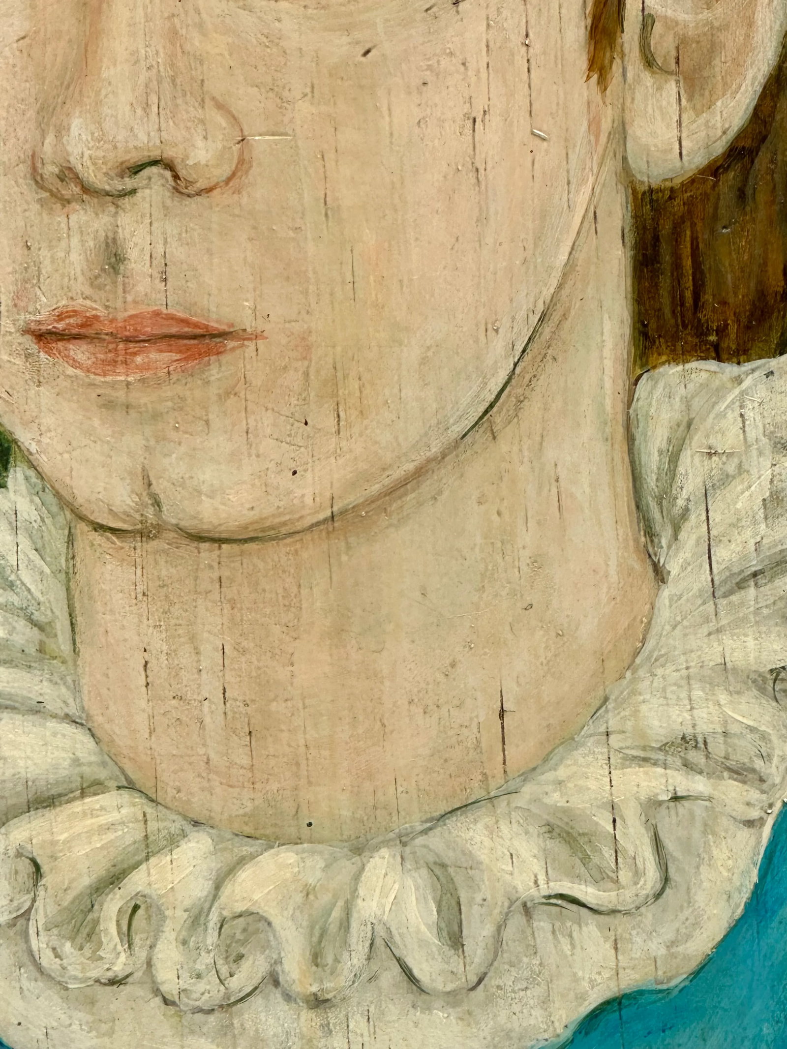 Original Vintage Signed Folk Art Portrait Painting on Wood Panel - 6