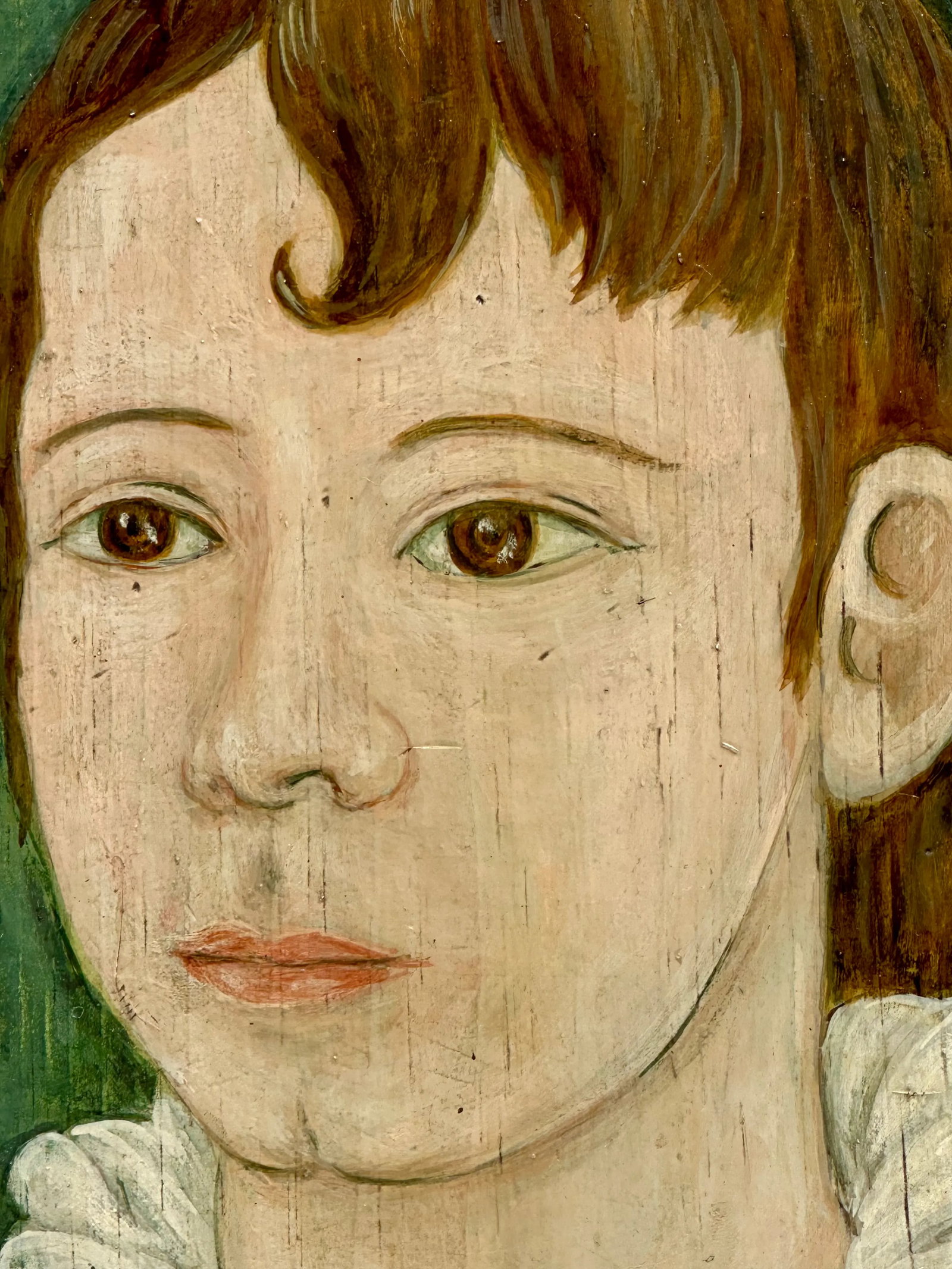 Original Vintage Signed Folk Art Portrait Painting on Wood Panel - 7