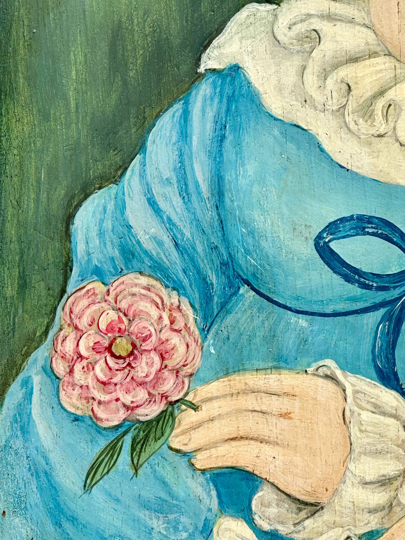 Original Vintage Signed Folk Art Portrait Painting on Wood Panel - 8