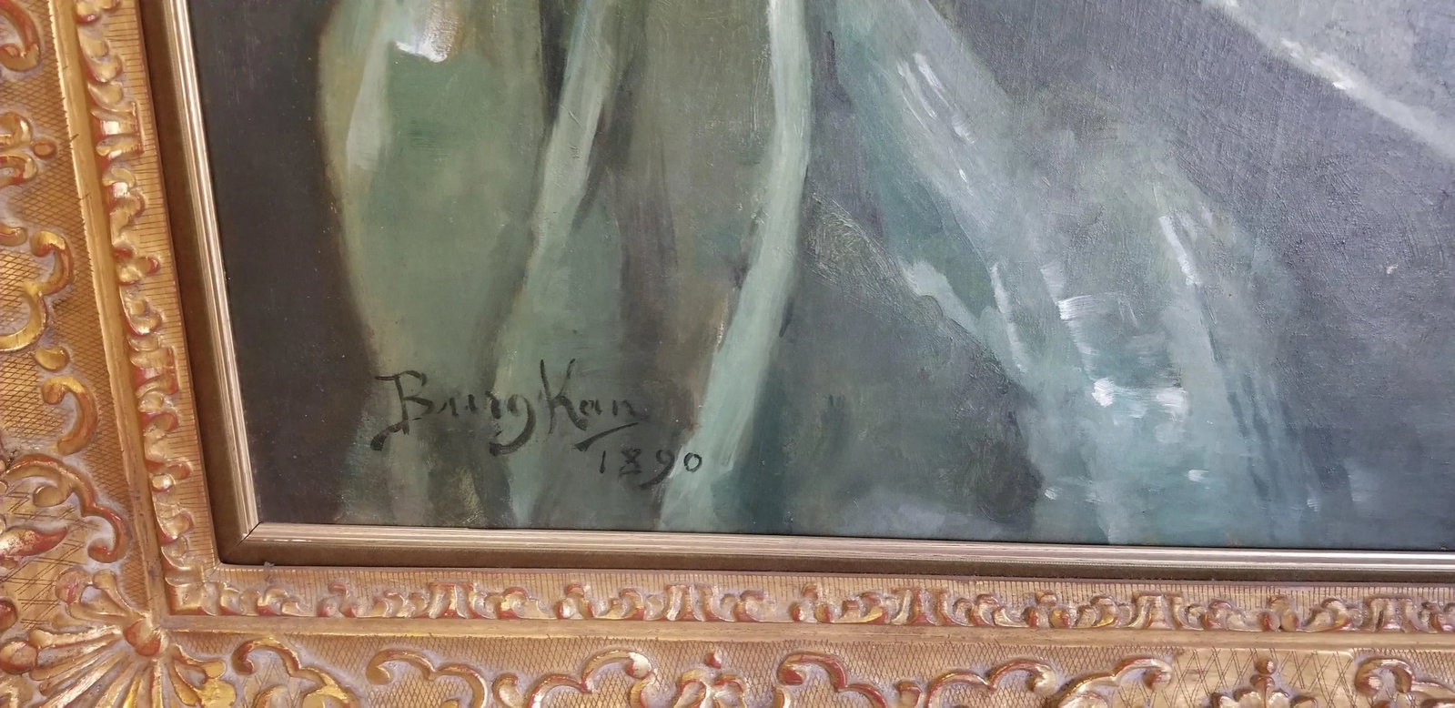 1890 Berthe Burgkan Signed Framed Antique Portrait Woman Oil on Canvas Painting - 2