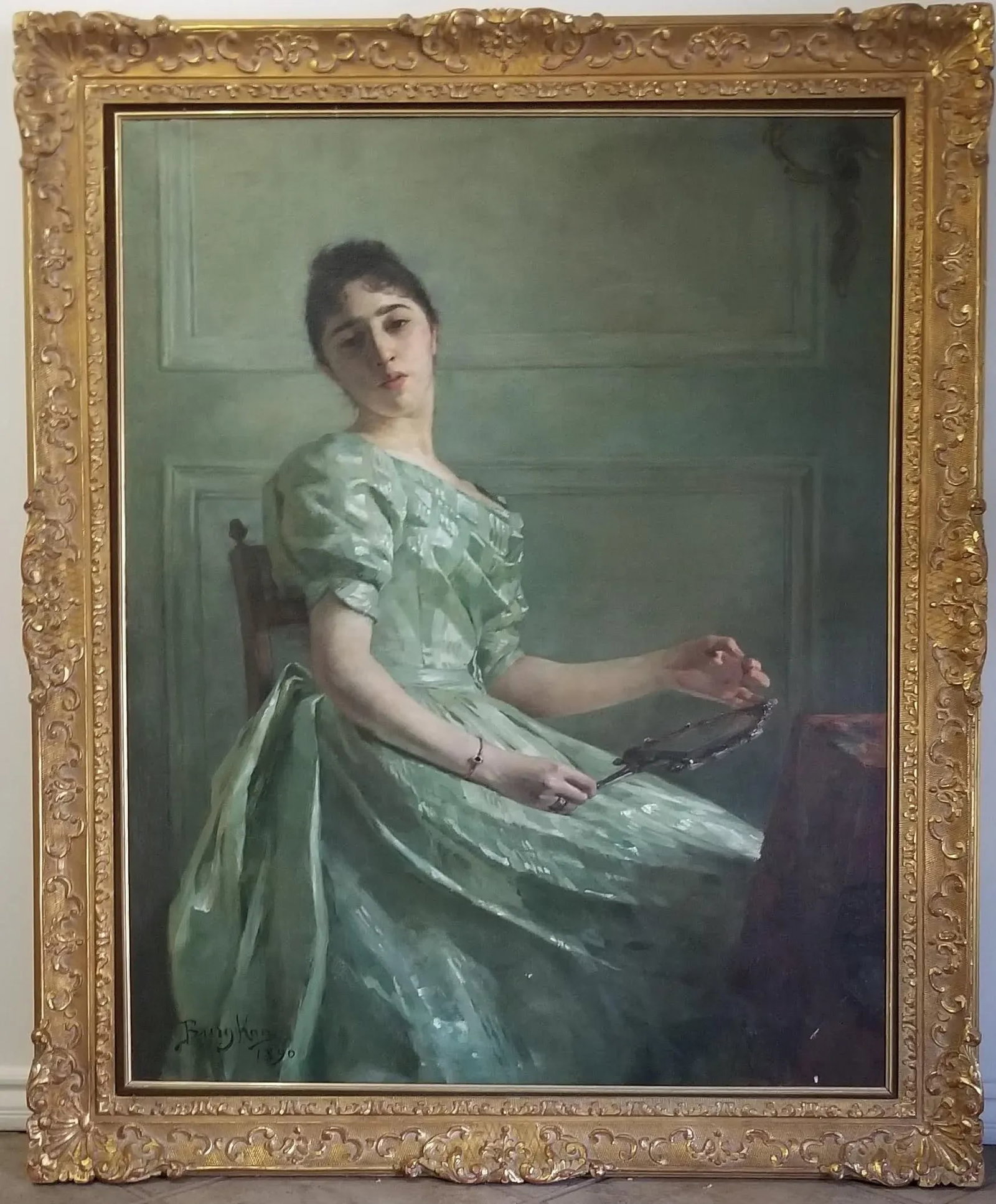 1890 Berthe Burgkan Signed Framed Antique Portrait Woman Oil on Canvas Painting - 7