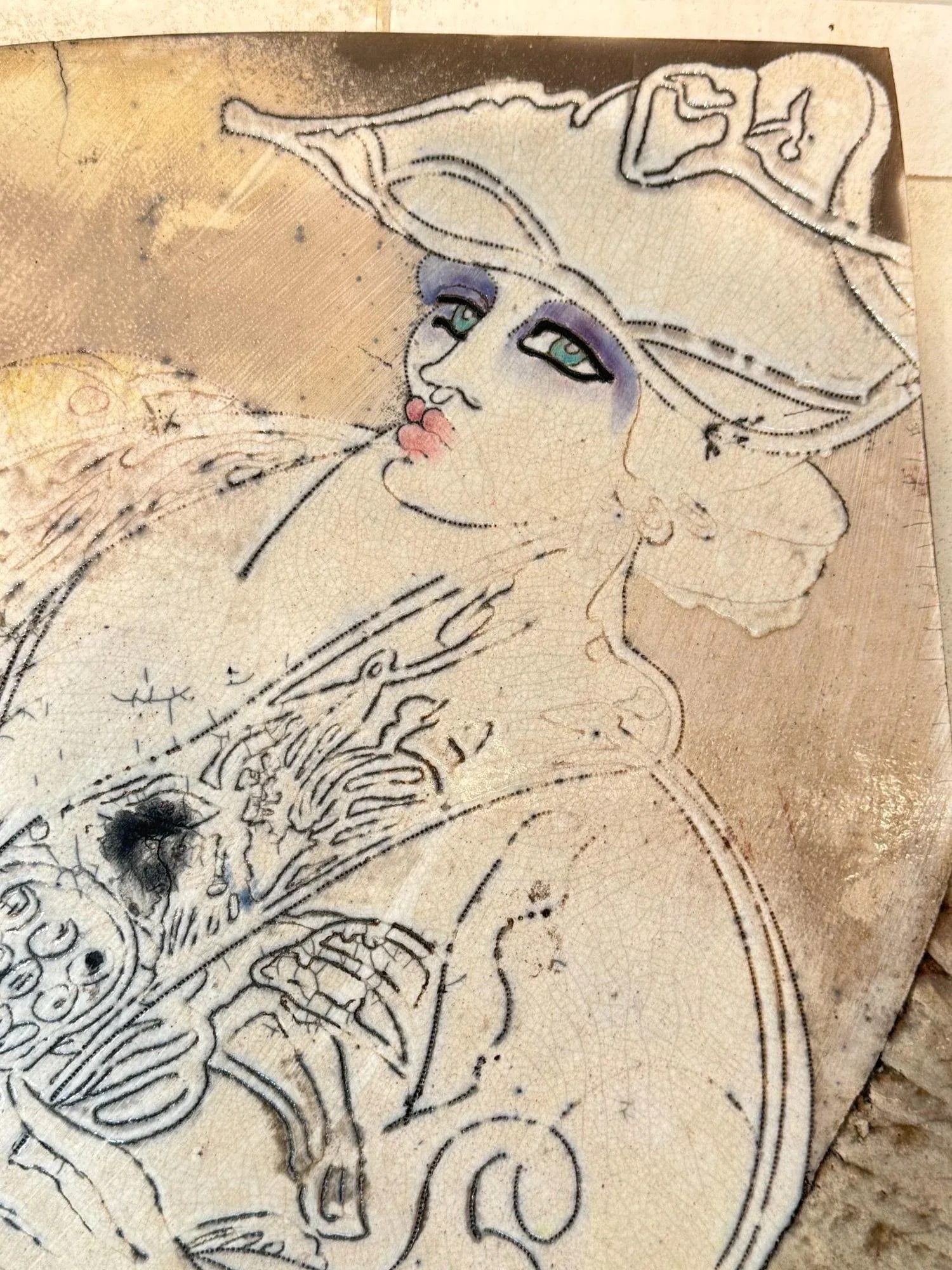 Steven Kemenyffy Portrait of a Woman Ceramic Art Sculpture Wall Plaque 1983 - 7