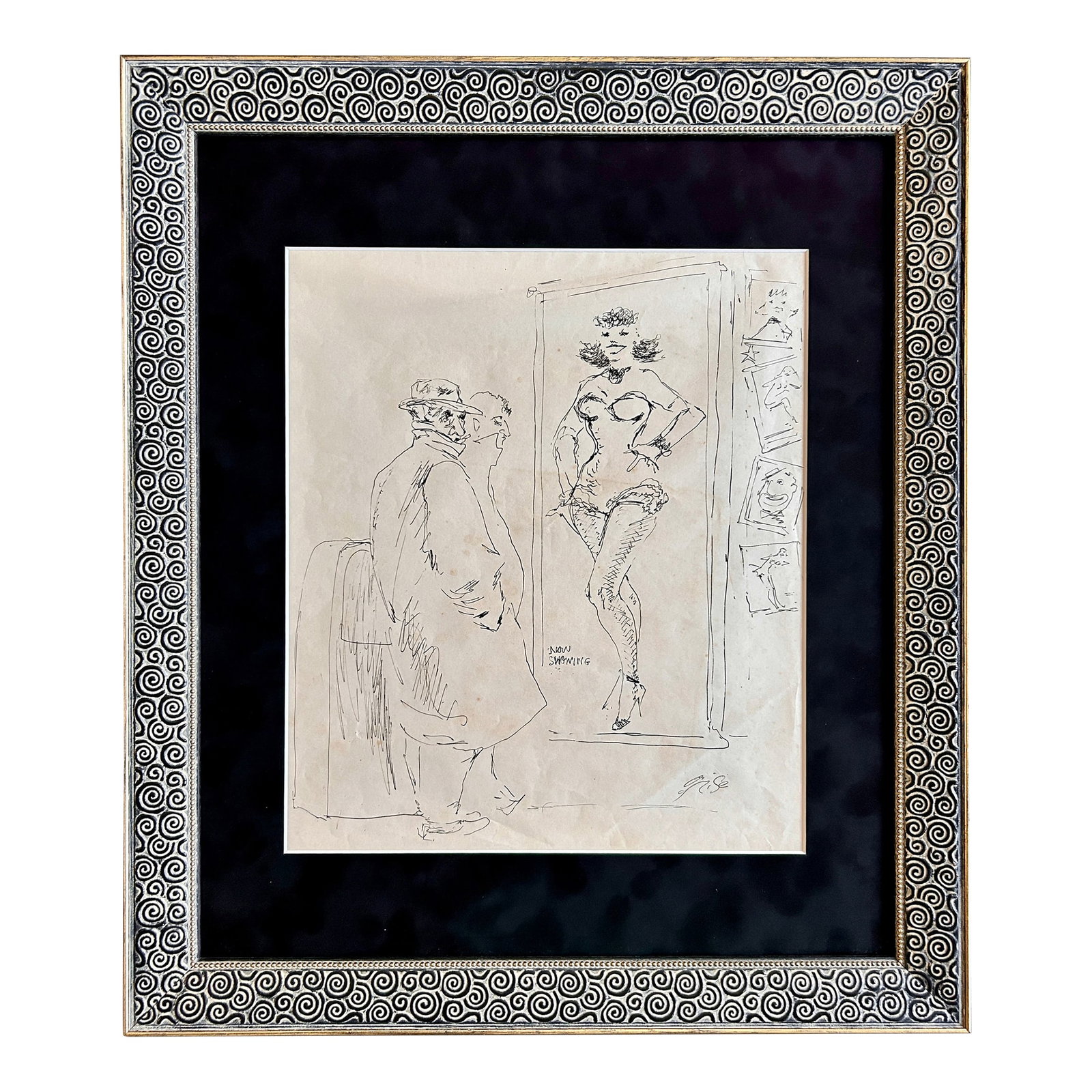Hendrik Grise Original Ink Drawing Showgirl Women Men Figures: This is a stunning Original Pen and Ink Drawing on Paper by Listed California Artist, Hendrik Grise (1914-1982). Grise was a prolific artist who was part of many of the major art movements of the