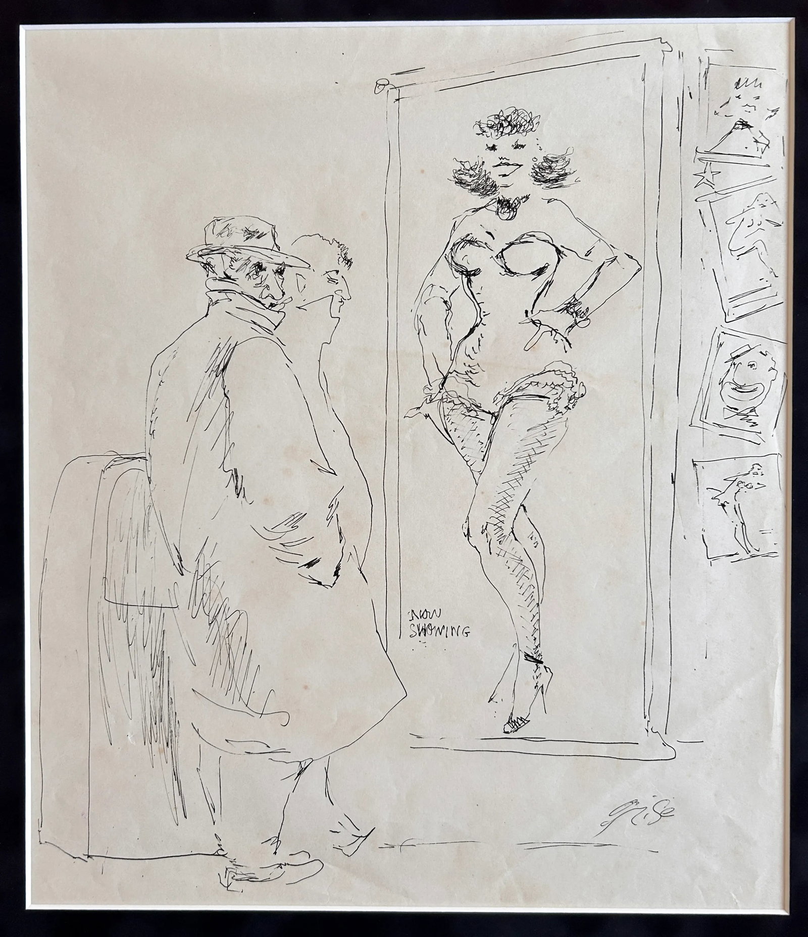 Hendrik Grise Original Ink Drawing Showgirl Women Men Figures - 2