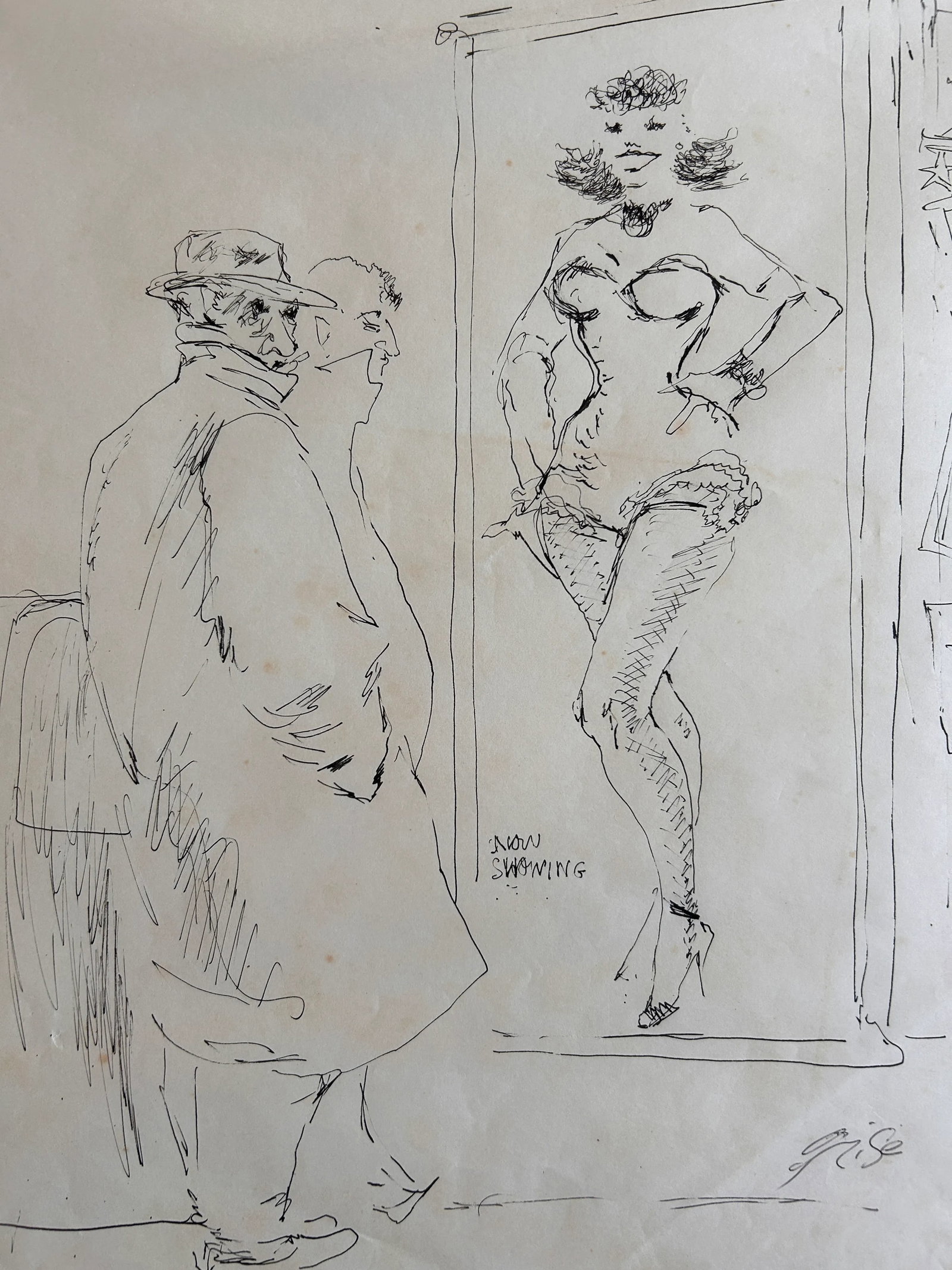 Hendrik Grise Original Ink Drawing Showgirl Women Men Figures - 4