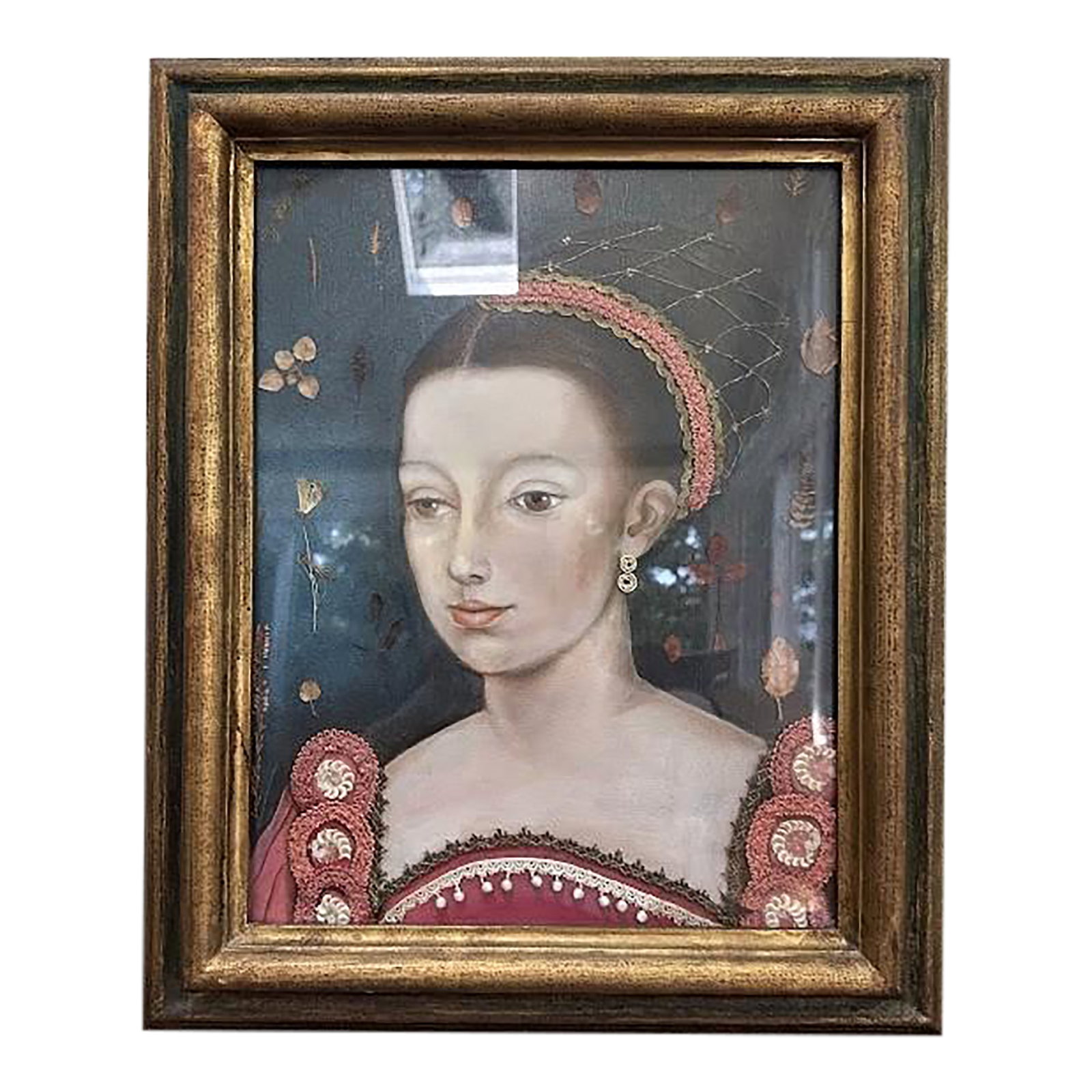 Portrait of a Noblewoman: 20th Century French School, Portrait of a Noblewoman, Mixed Media on Canvas, Signed Giada & Framed. Embossed Dress. Condition: Alterations: Original Condition Unaltered Imperfections: Some