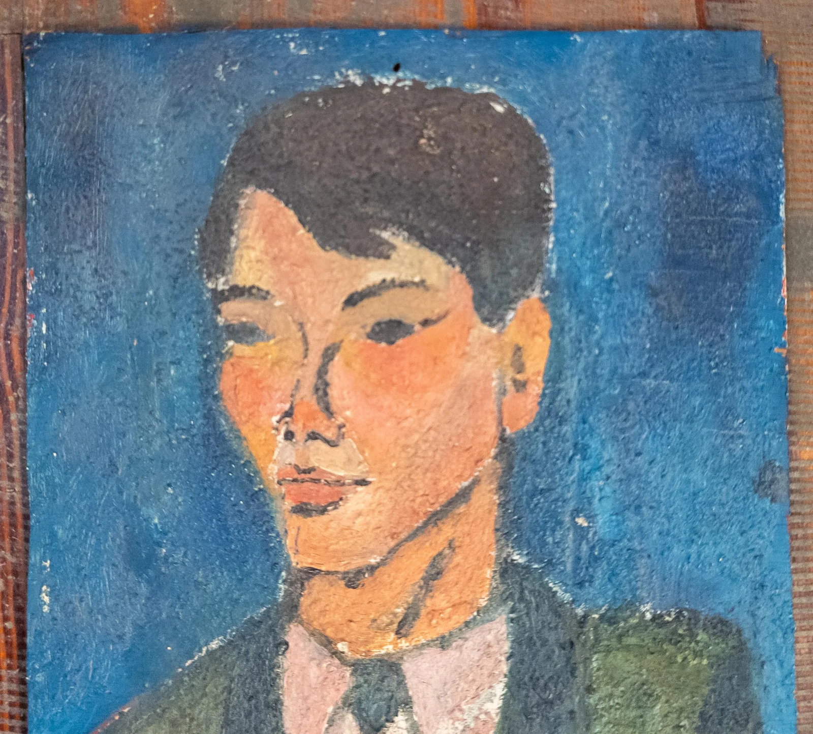 Mid-Century Modern Modernist Portrait of a Man, Oil on Plywood - 3