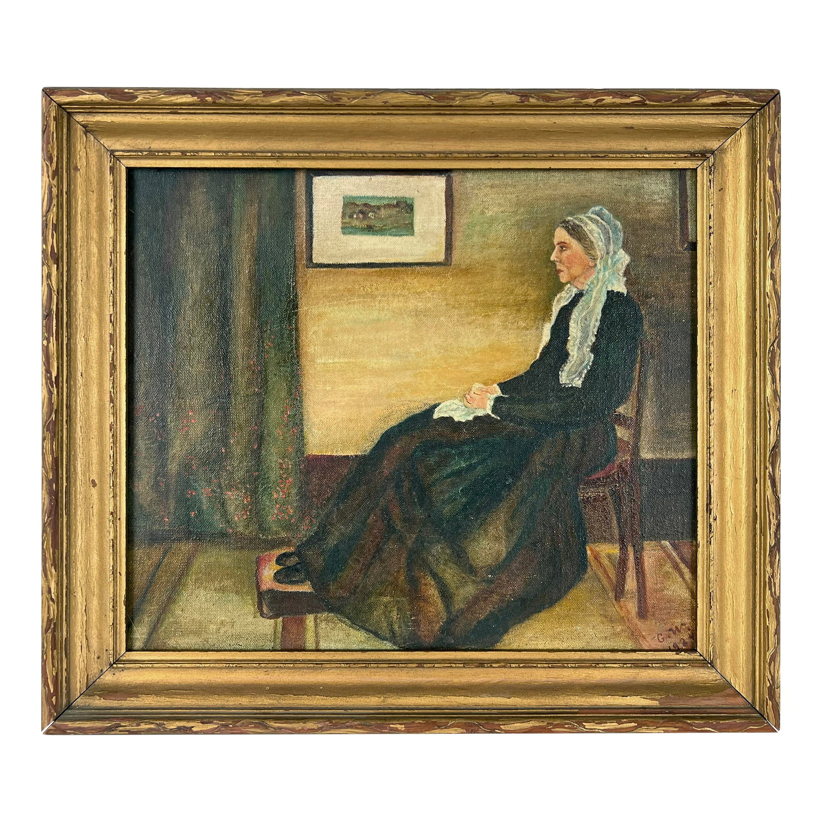 Whistlers Mother by Anonymous Artist Original Oil on Canvas 1924 After Whistler (1 of 6)
