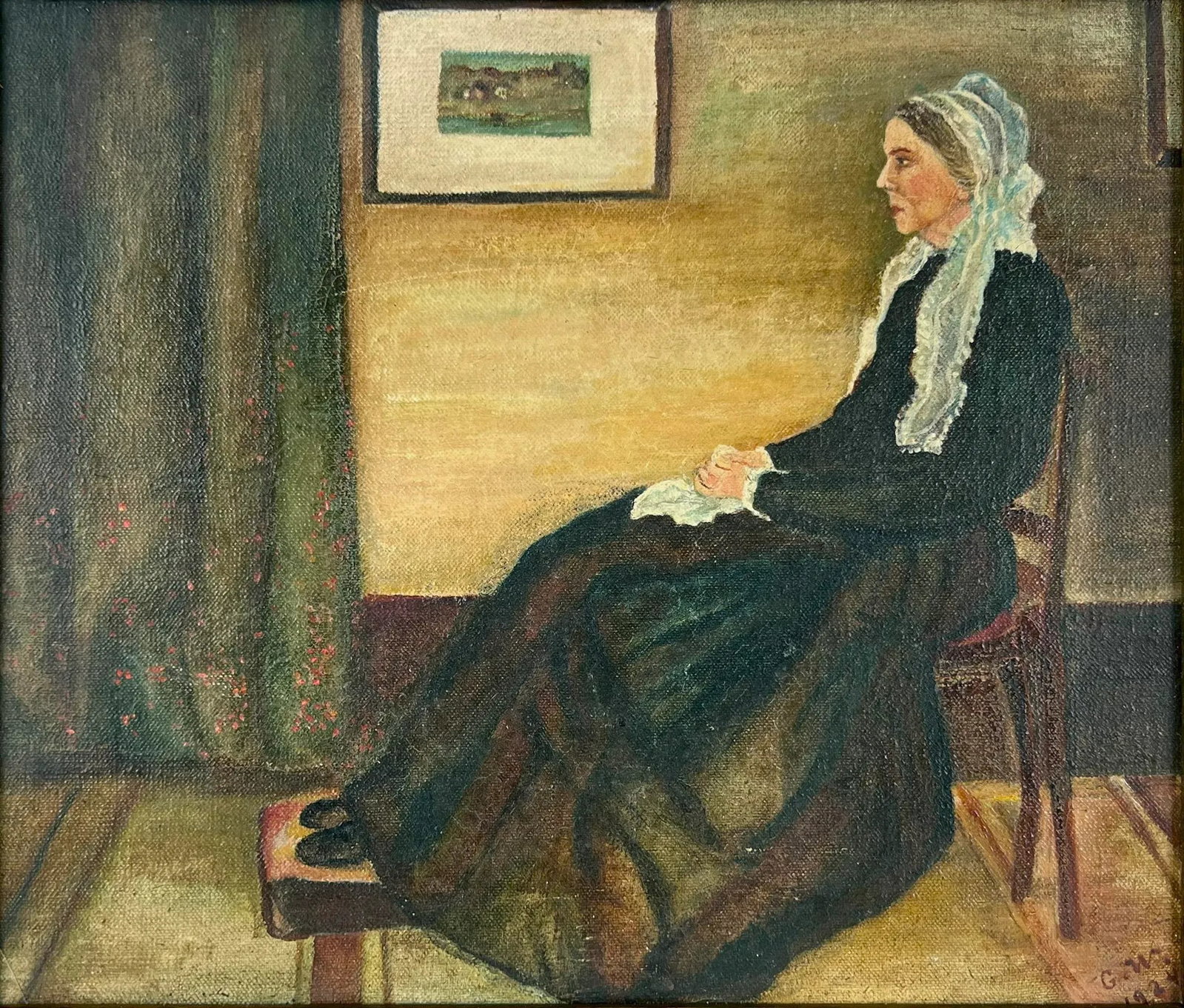 Whistlers Mother by Anonymous Artist Original Oil on Canvas 1924 After Whistler - 2