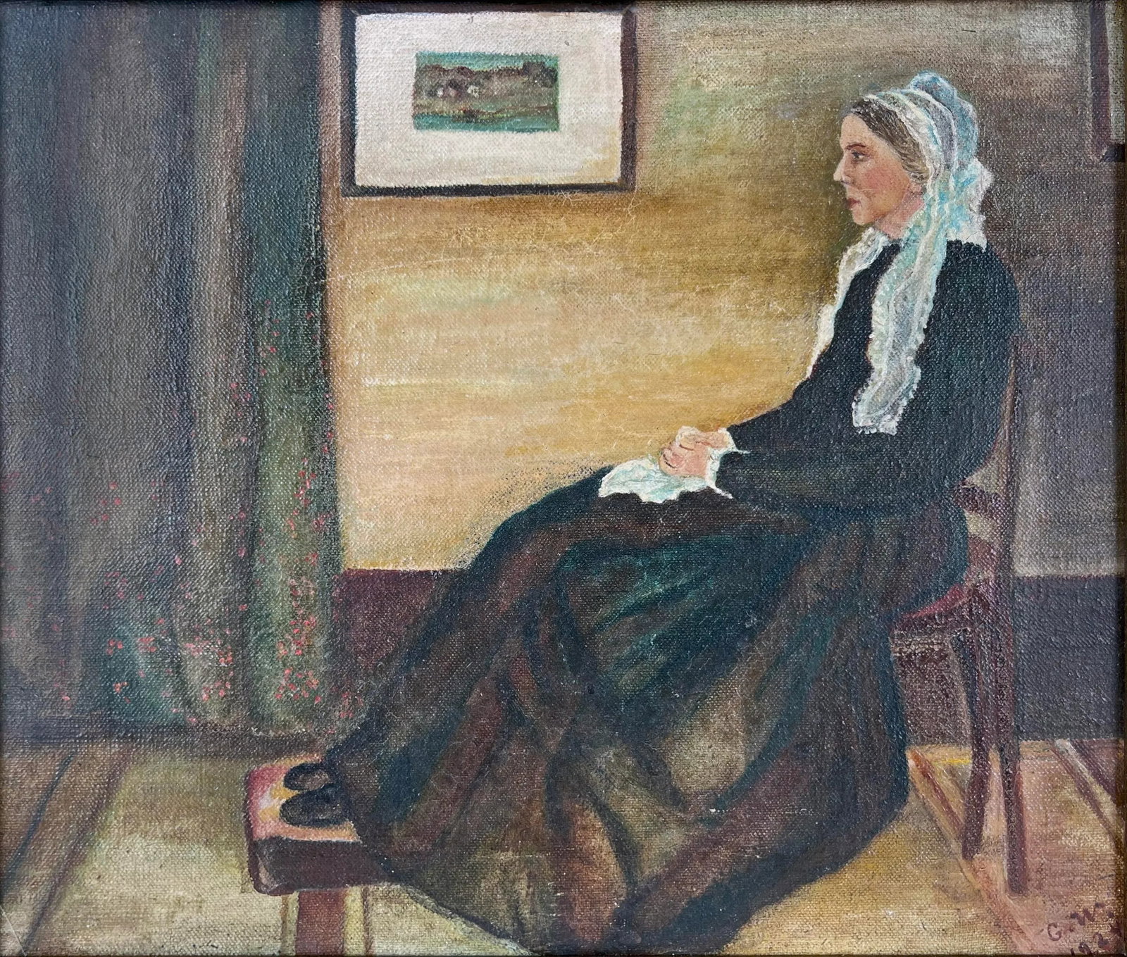 Whistlers Mother by Anonymous Artist Original Oil on Canvas 1924 After Whistler - 3