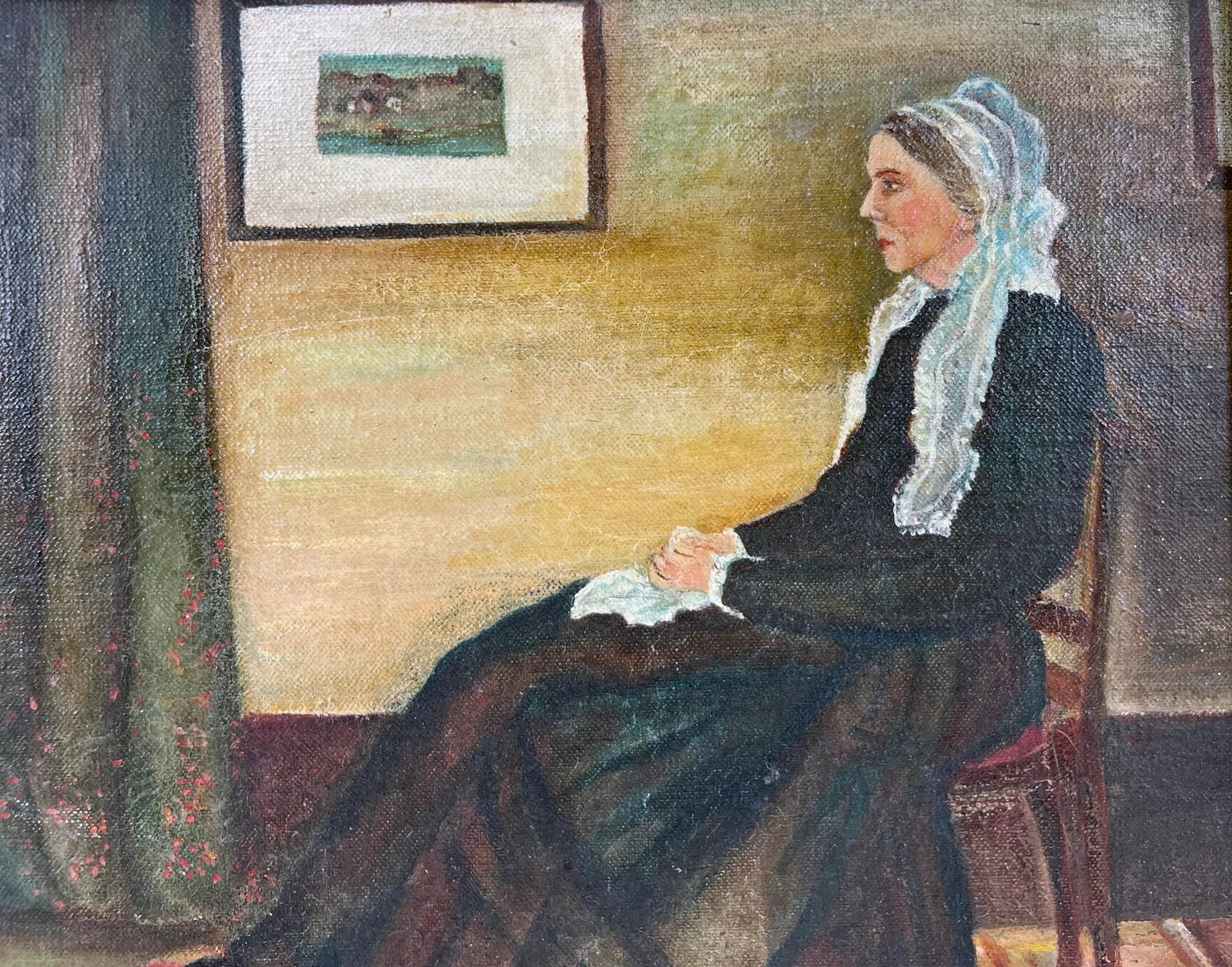 Whistlers Mother by Anonymous Artist Original Oil on Canvas 1924 After Whistler - 4