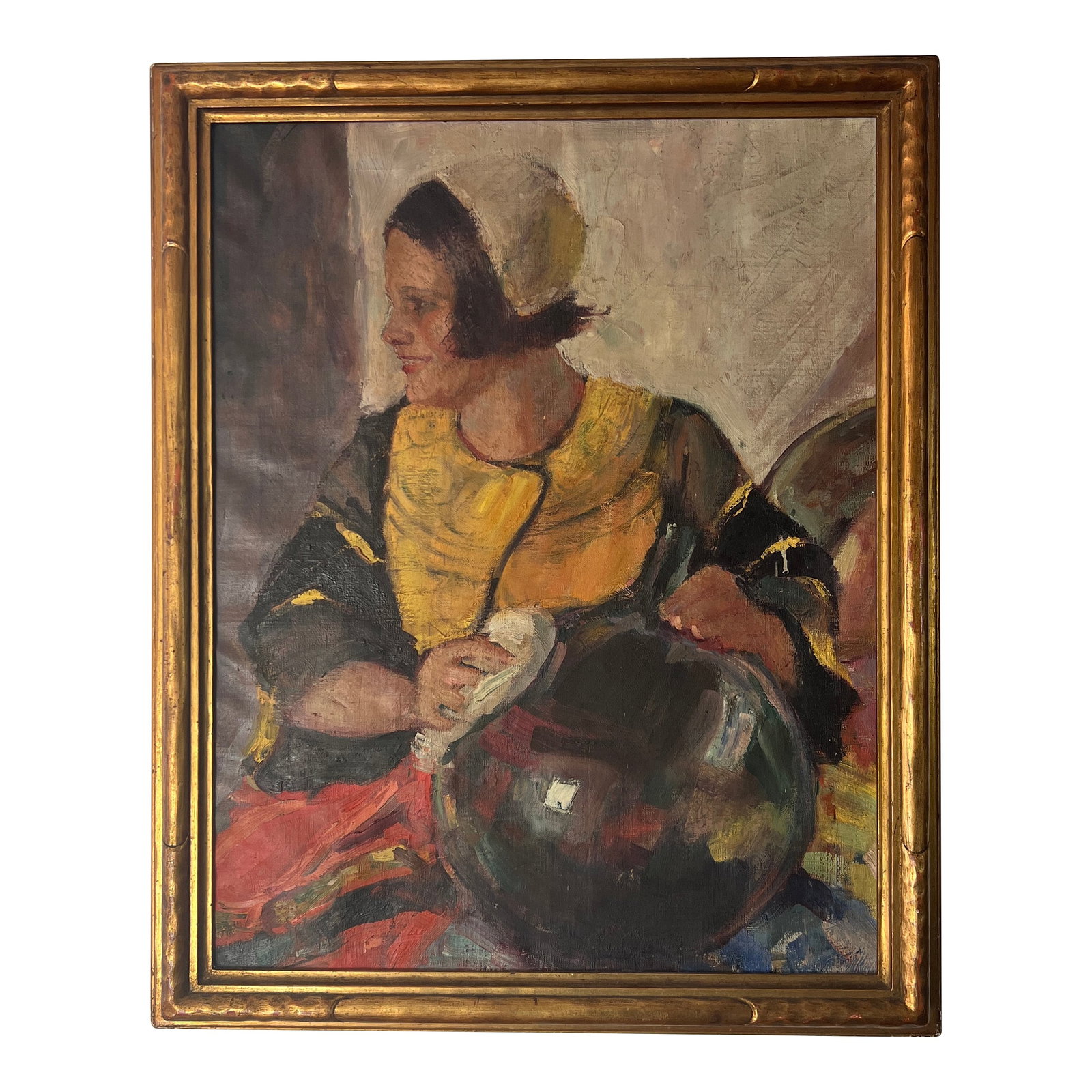 Oil on Canvas Dutch School 1900 Titled as Washerwomen, Framed: 20th Century Dutch school oil on canvas framed Washerwomen Condition: Alterations: Original Condition Unaltered Imperfections: Some Imperfections Condition Notes: Great collectors condition Origin: