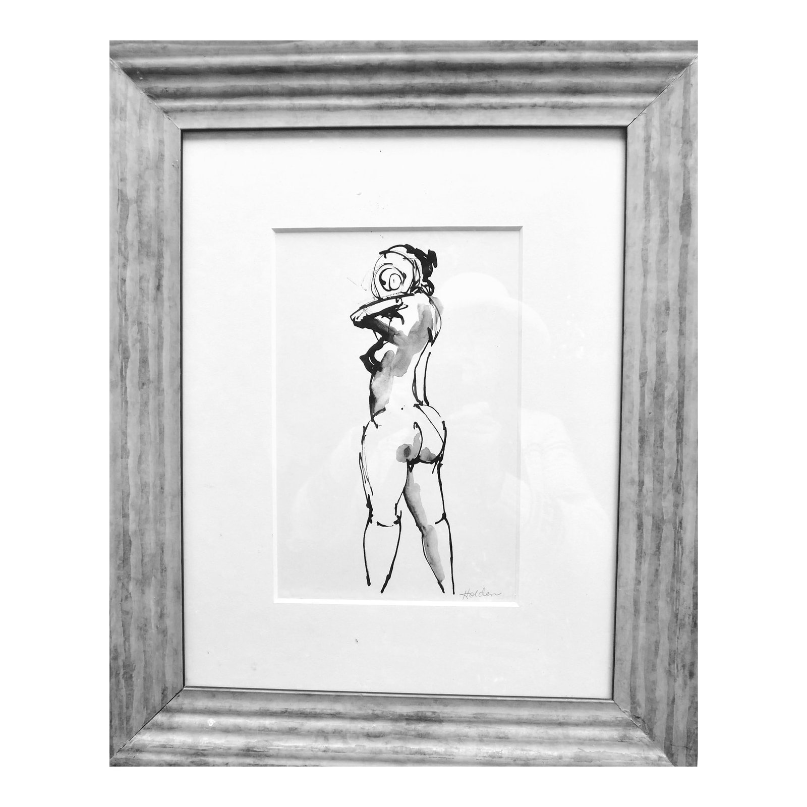 Woman in Love: Original painting from a private collection. Unique and contemporary ink drawing of a beautiful and sensuous model in an atelier in Paris, France. This drawing will be a beautiful addition to your gal