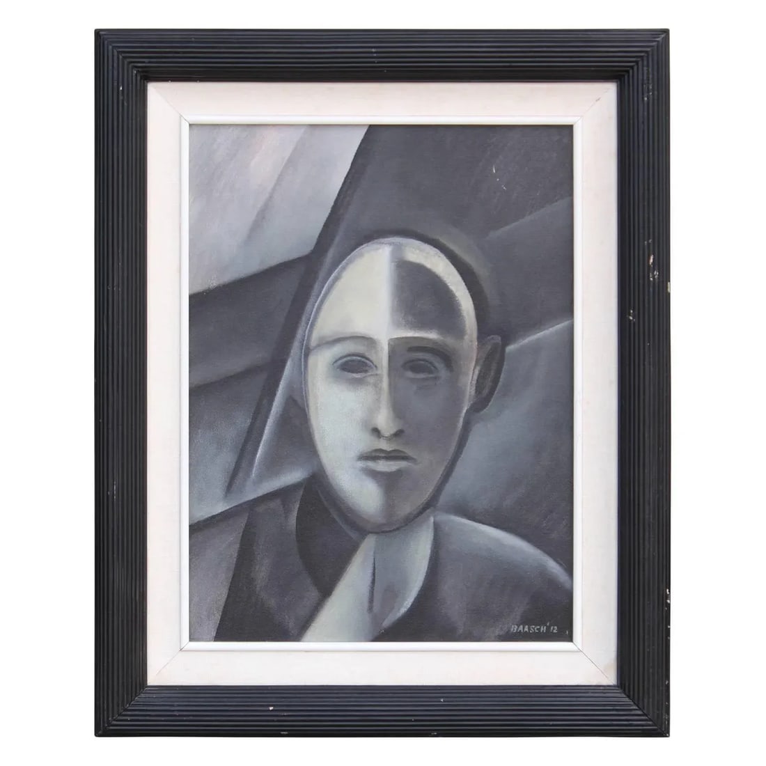 "Portrait of a Man" Grey Toned Cubist Portrait 2010s - 6
