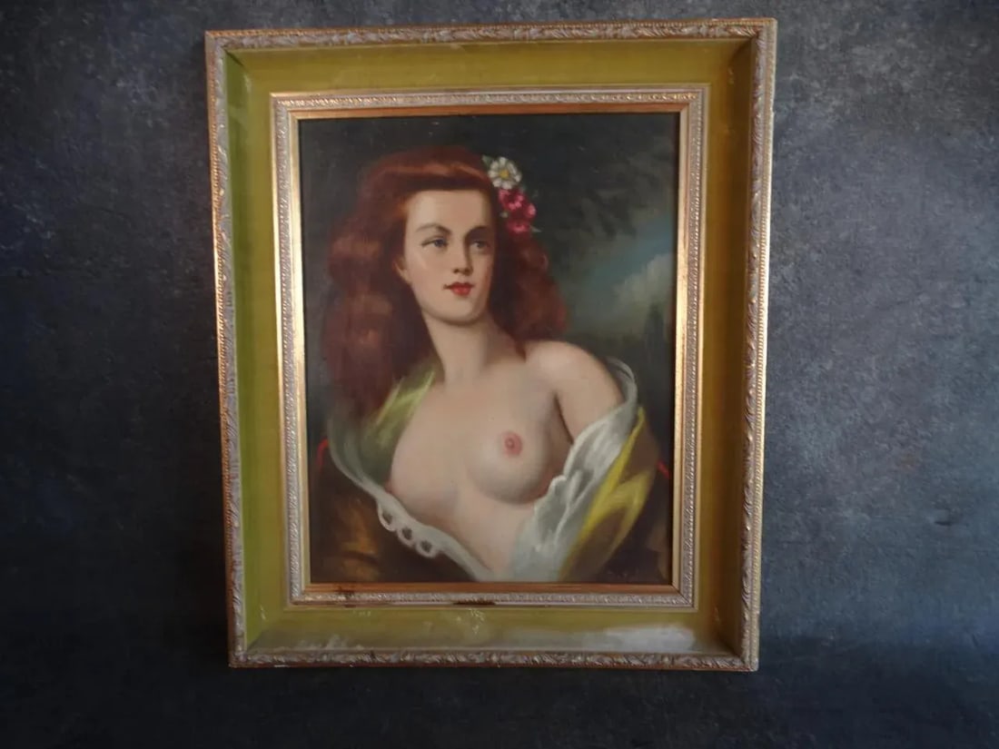 1940s Figurative Female Nude Portrait Oil Painting by Gyula Asztalos, Framed - 2