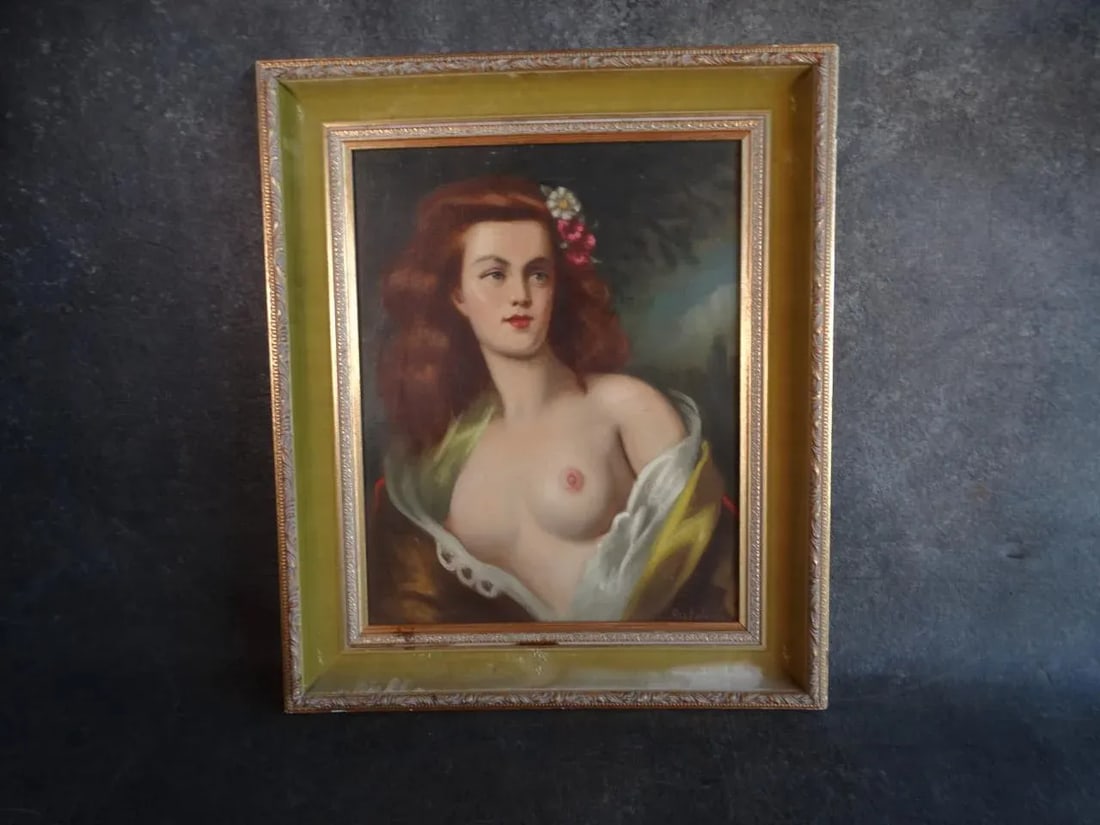 1940s Figurative Female Nude Portrait Oil Painting by Gyula Asztalos, Framed - 6