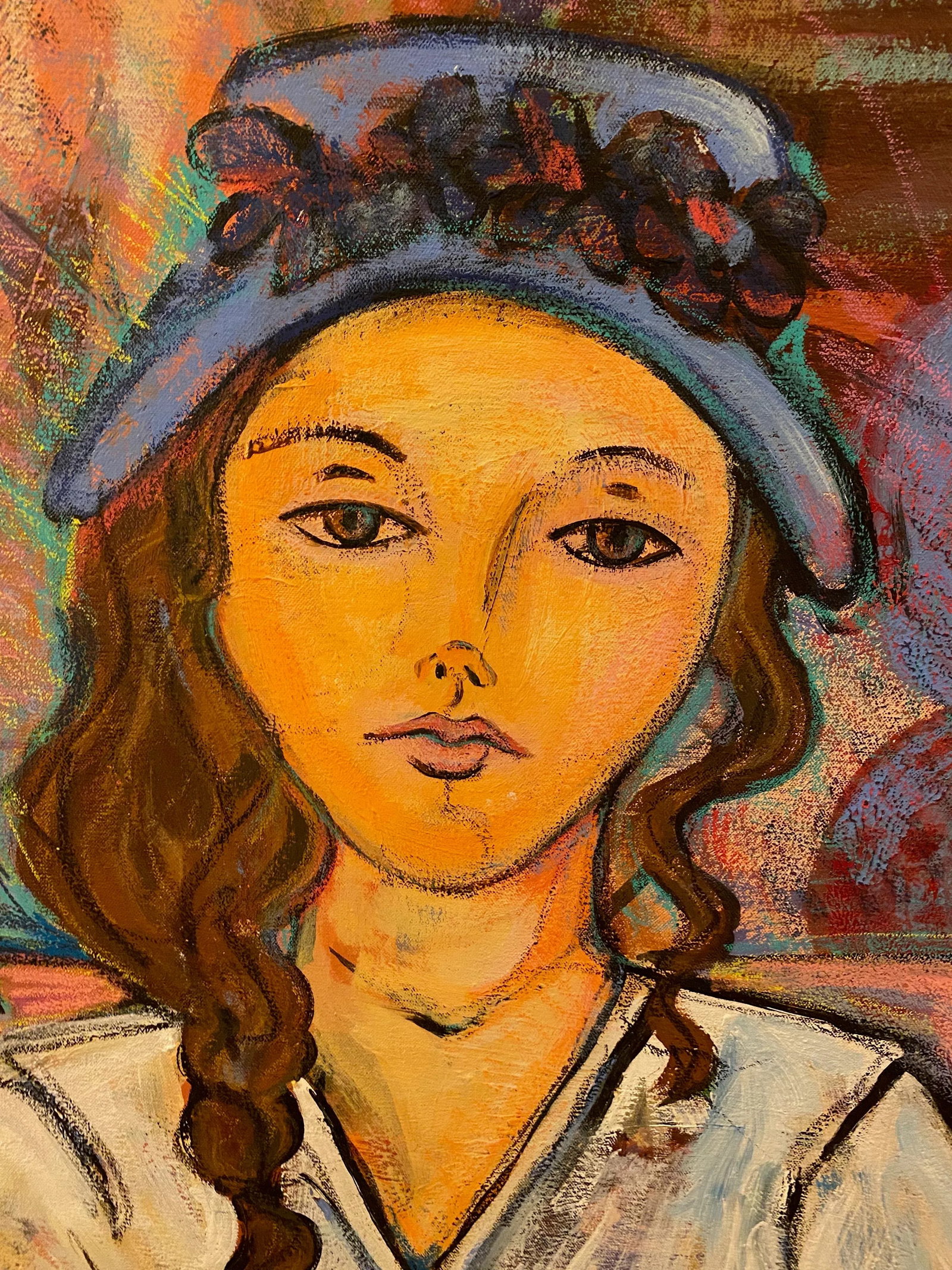 Vintage Sarah Geissbuhler Holl 1993 Large Framed Original Painting on Canvas Signed by Artist - 2