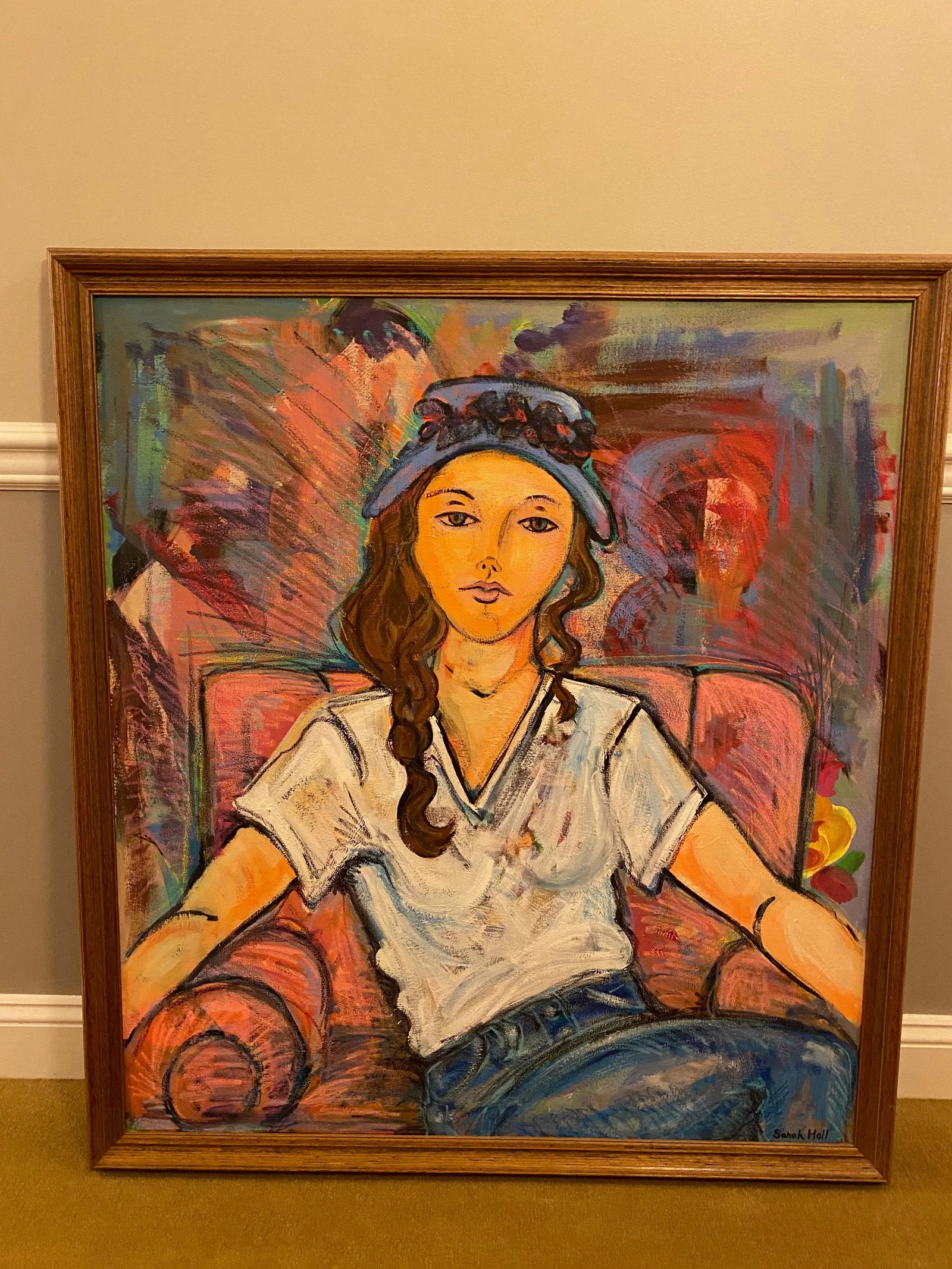 Vintage Sarah Geissbuhler Holl 1993 Large Framed Original Painting on Canvas Signed by Artist - 4