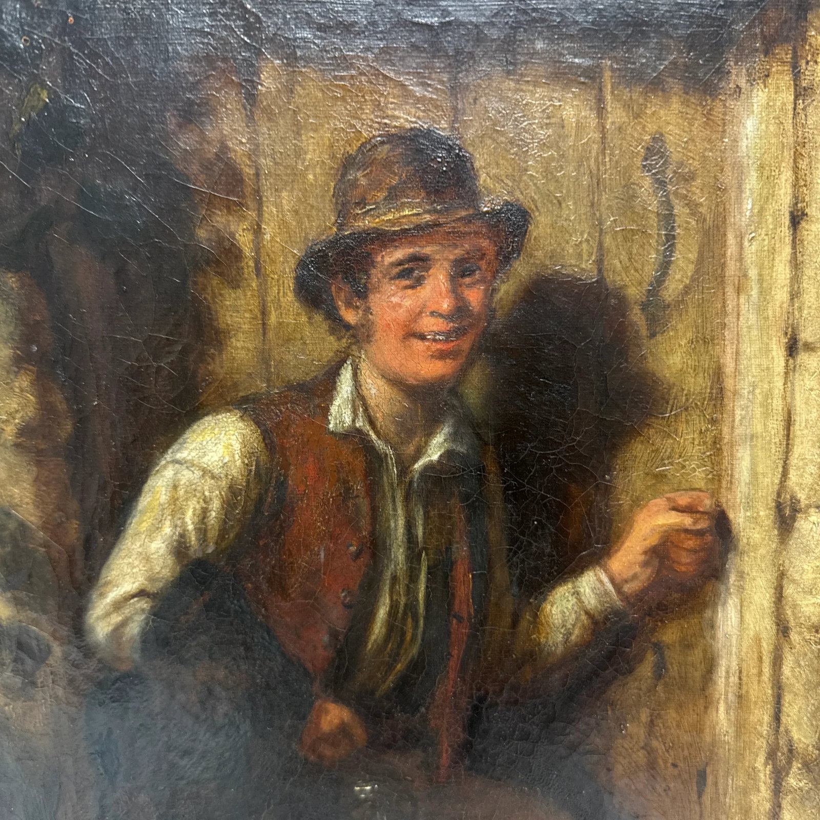 Antique English Signed 1874 Oil Man and Dog Painting - 3