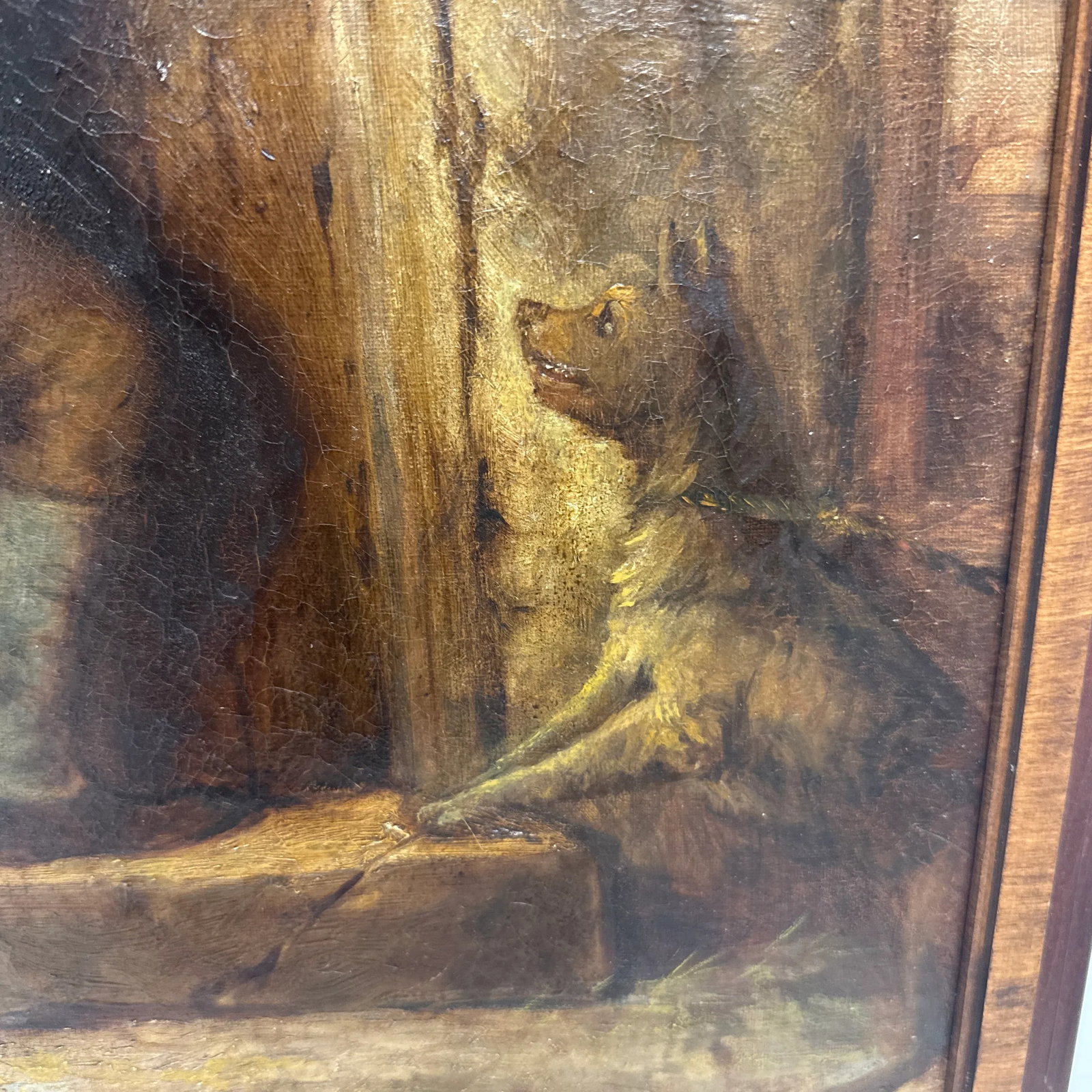 Antique English Signed 1874 Oil Man and Dog Painting - 4