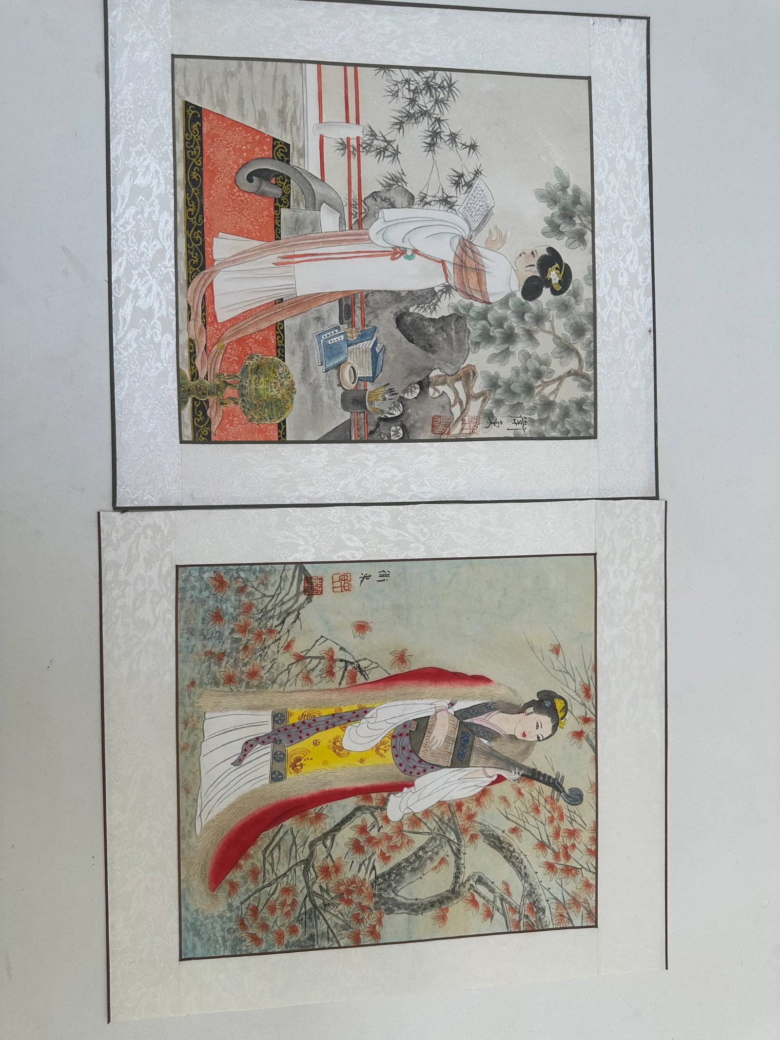 Late 20th Century Pair of Chinese Gongbi Watercolor Paintings - Court Ladies, Signed Wei Dong - 10