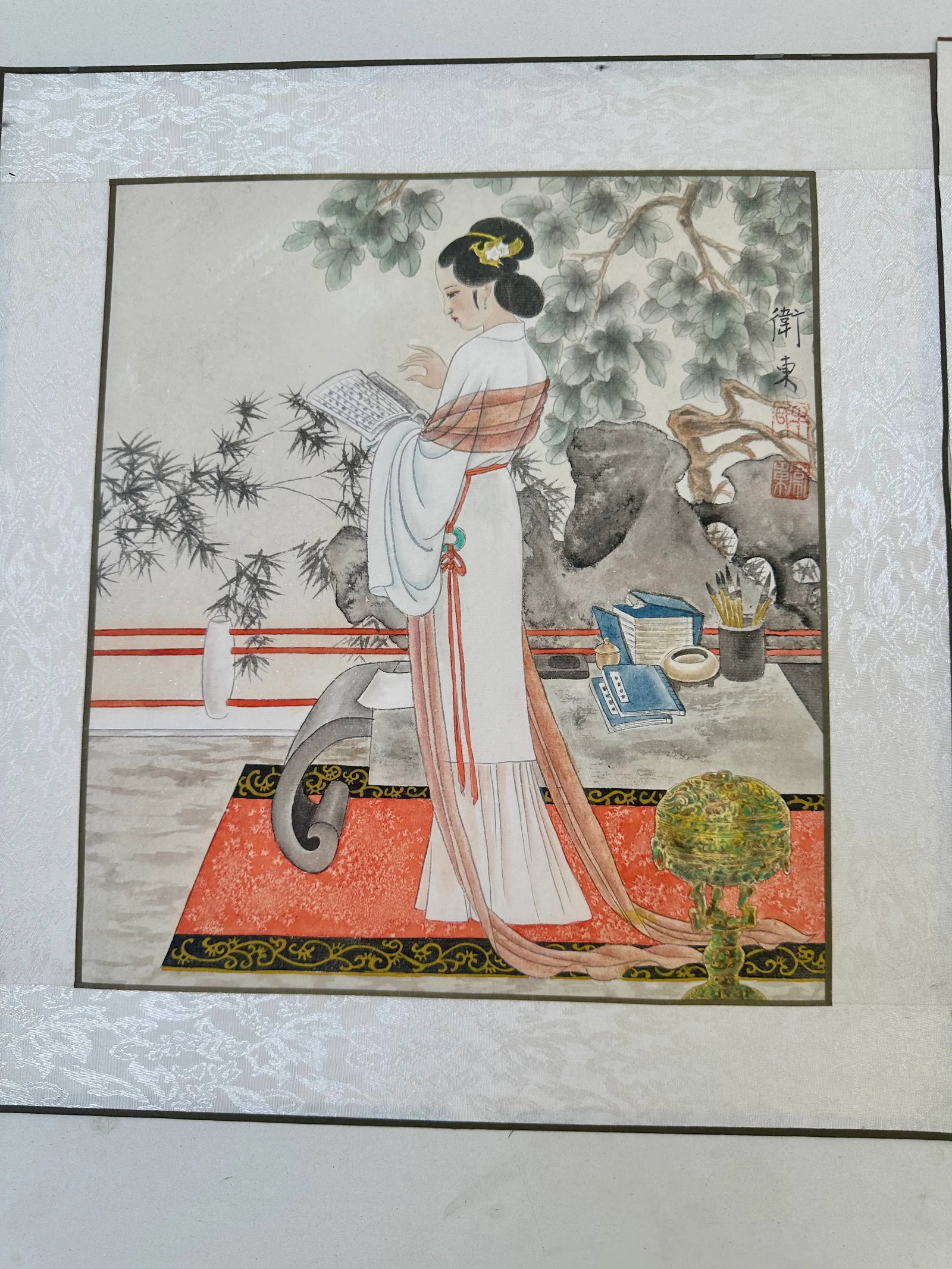 Late 20th Century Pair of Chinese Gongbi Watercolor Paintings - Court Ladies, Signed Wei Dong - 2