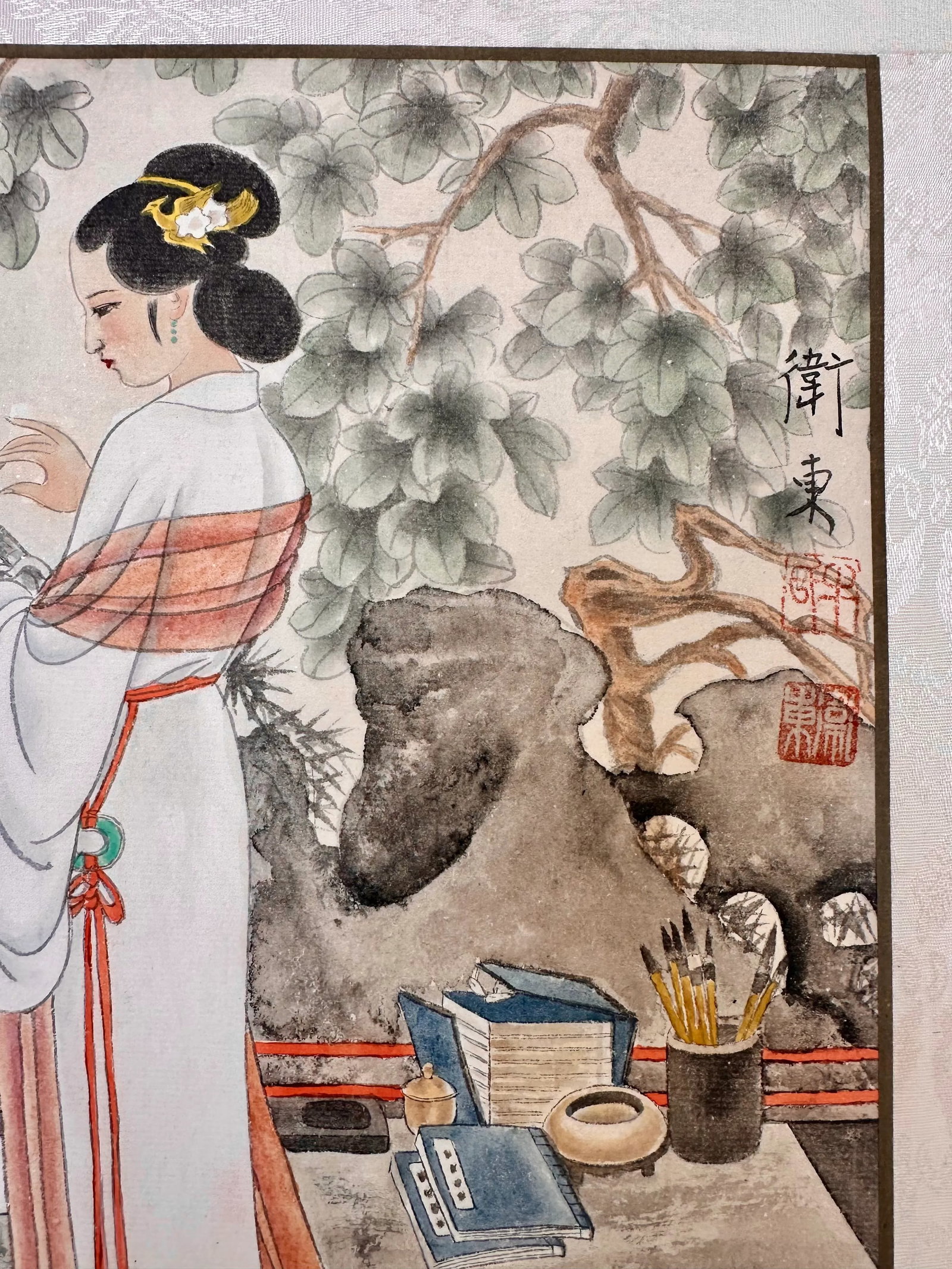 Late 20th Century Pair of Chinese Gongbi Watercolor Paintings - Court Ladies, Signed Wei Dong - 5