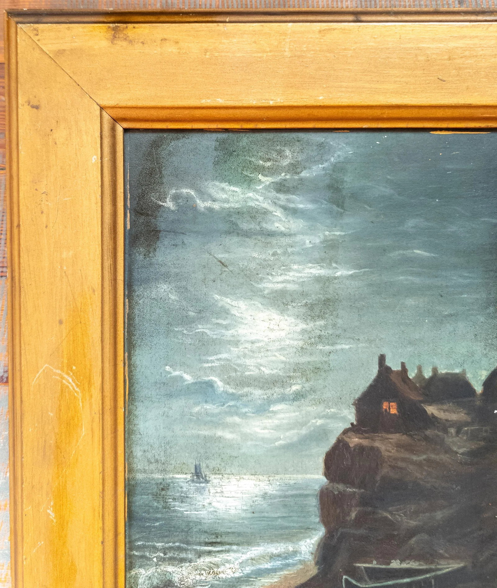 19th Century Moonlit Nocturne Oil Painting of a Shoreline - 3