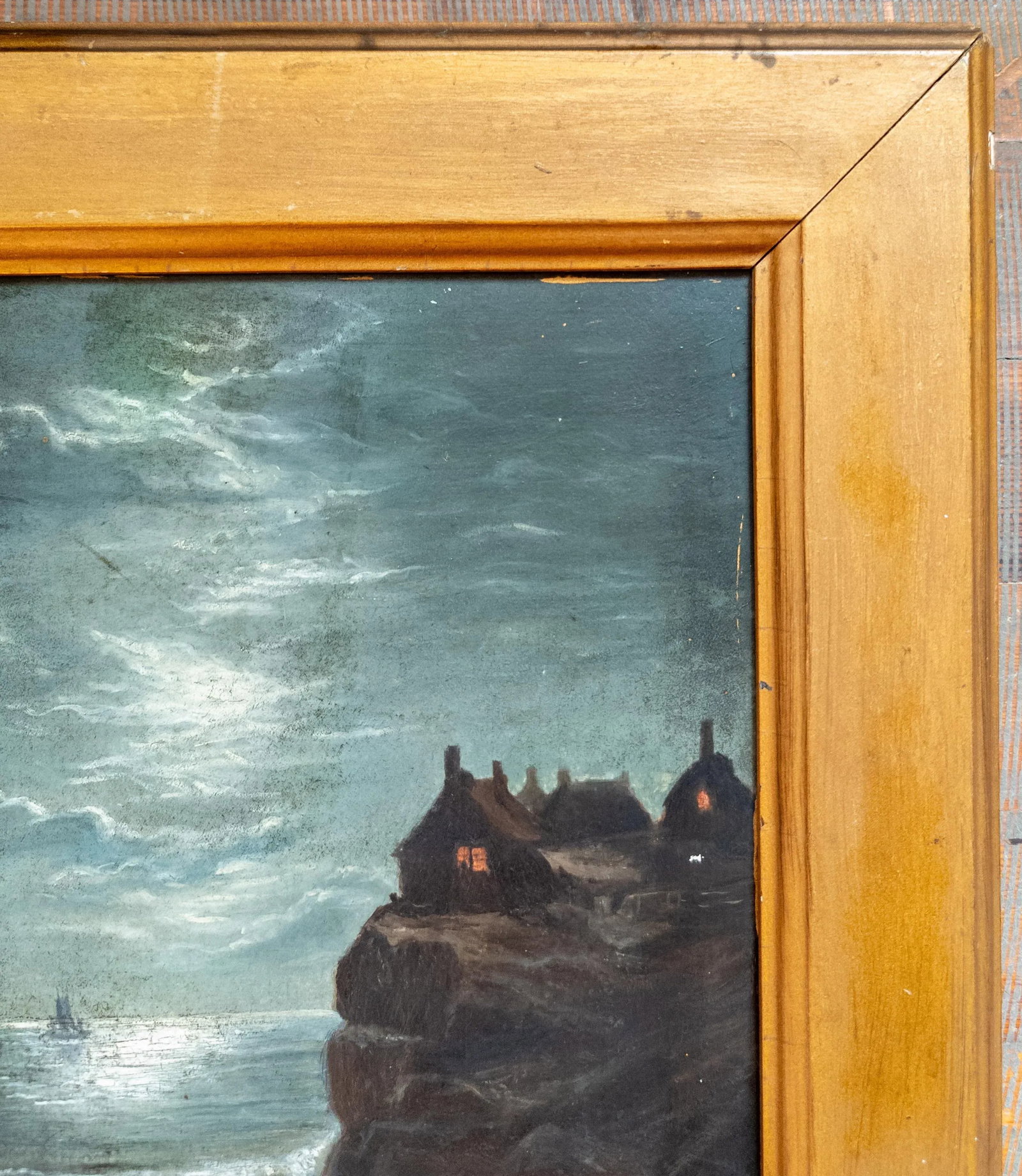 19th Century Moonlit Nocturne Oil Painting of a Shoreline - 4