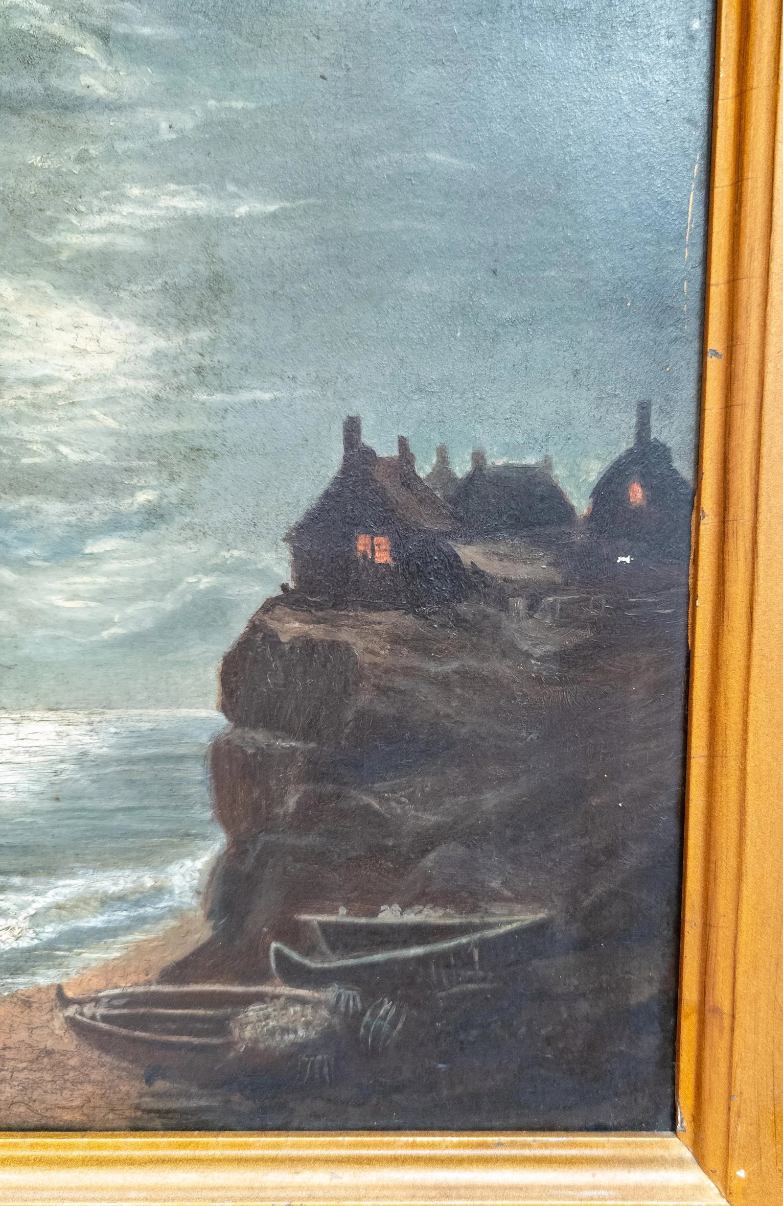19th Century Moonlit Nocturne Oil Painting of a Shoreline - 7