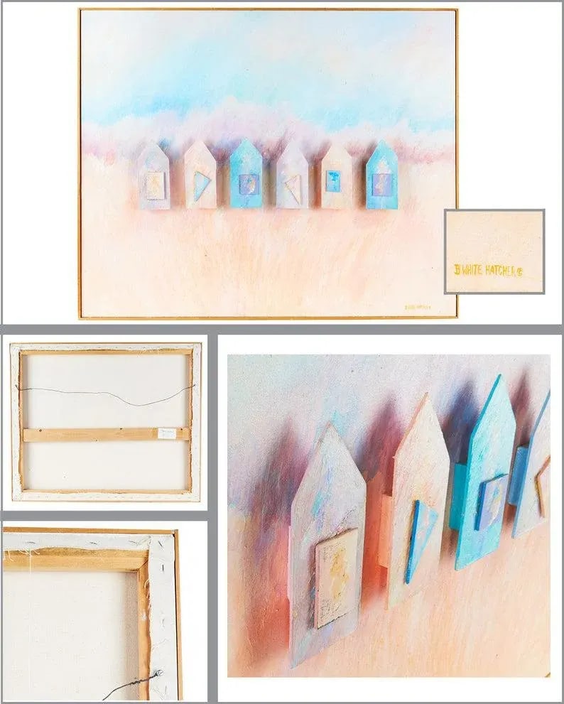 Large Vintage Painting on Canvas | Houses - 4