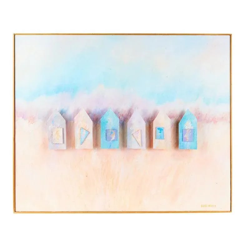 Large Vintage Painting on Canvas | Houses - 7