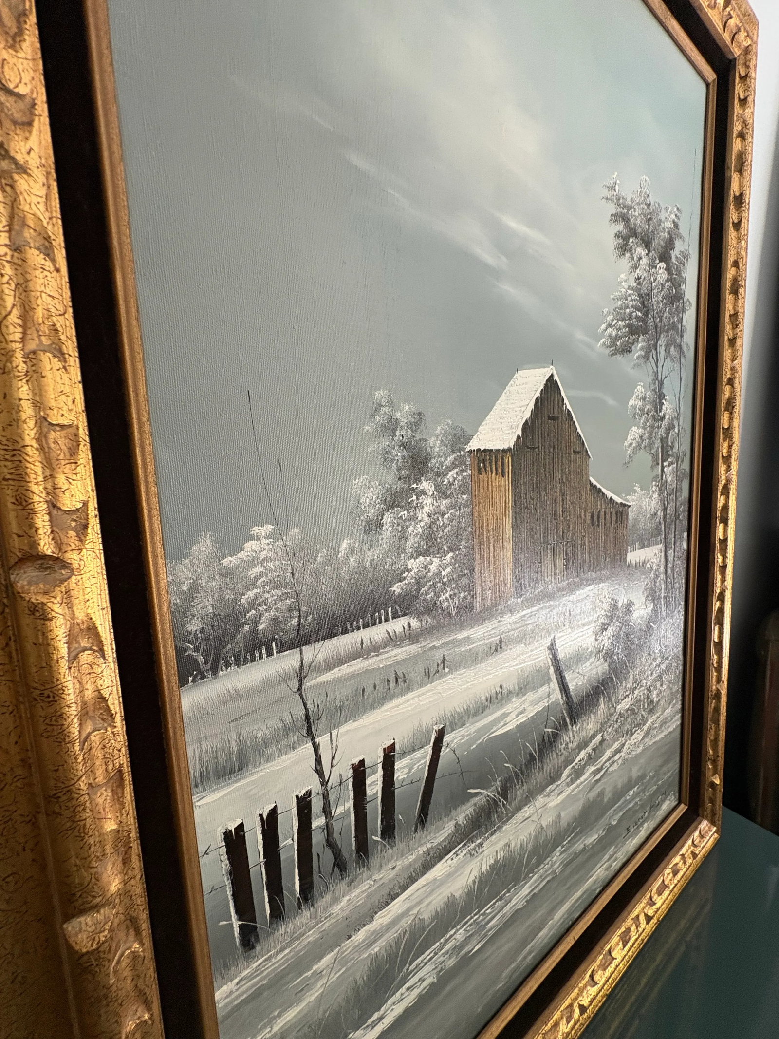 Oil on Canvas by Everett Woodson (American, 1933 - 2016), Barn in Snowy Landscape - 3