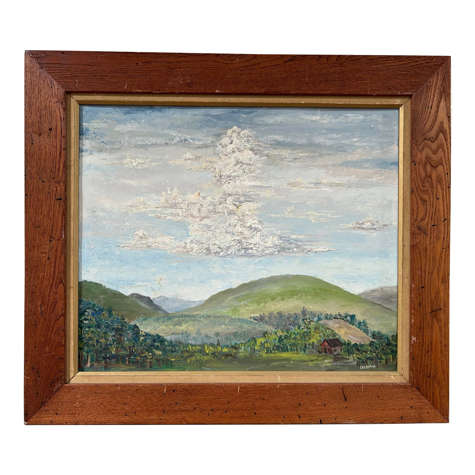 Vintage Primitive Impressionist Farm Landscape Oil Painting in Wood Frame (1 of 6)