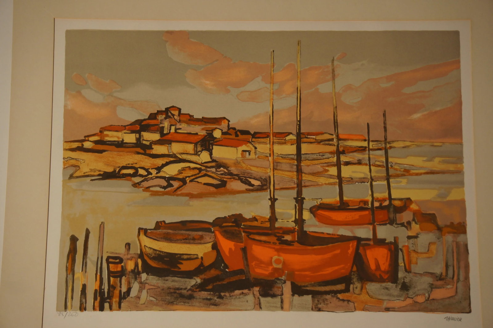 1960s French Fishing Village Lithograph Numbered 88/260 by Eliane Thiollier - 3