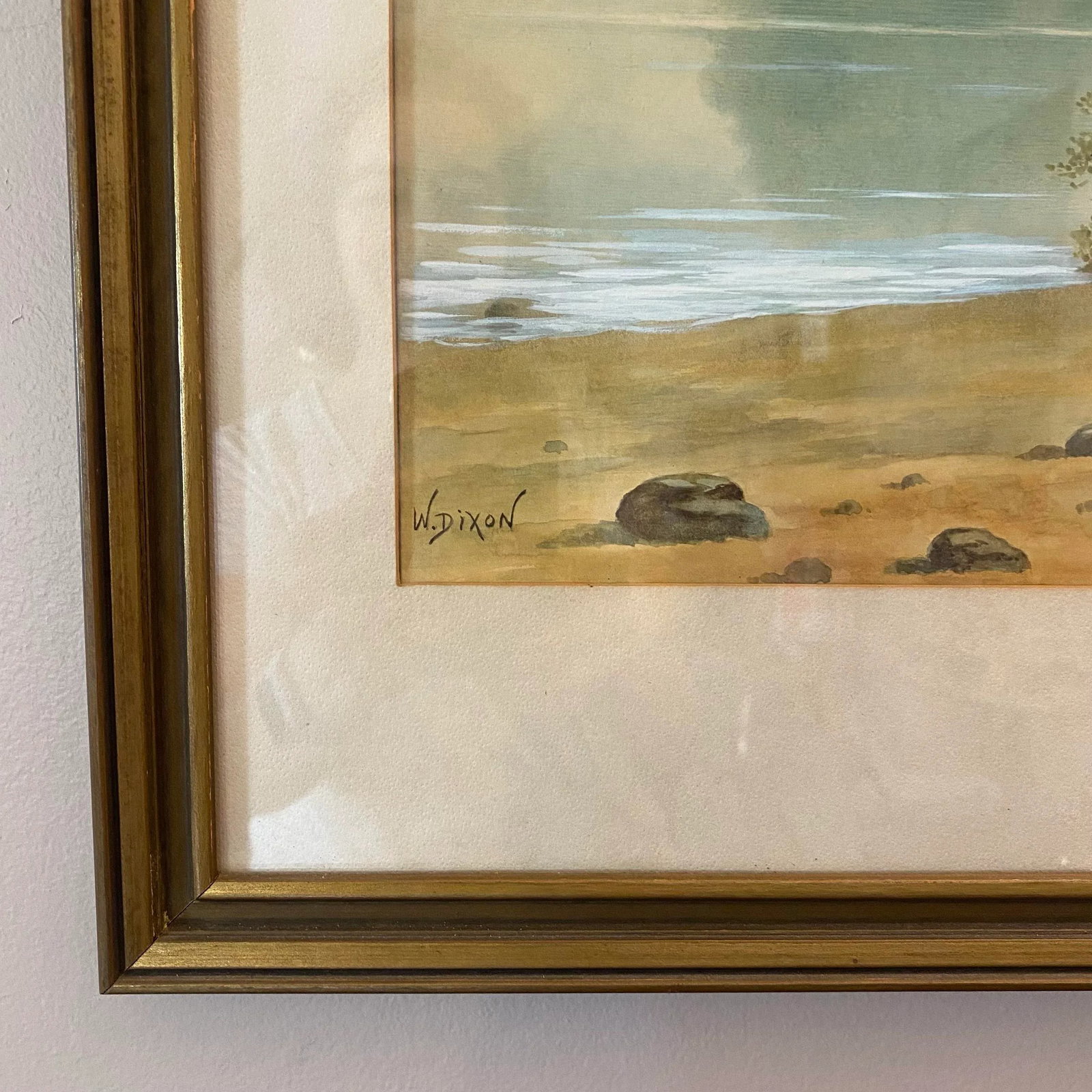 Vintage Mid-Century Landscape Watercolor Lake Scene Framed Wall Art Signed W Dixon - 3