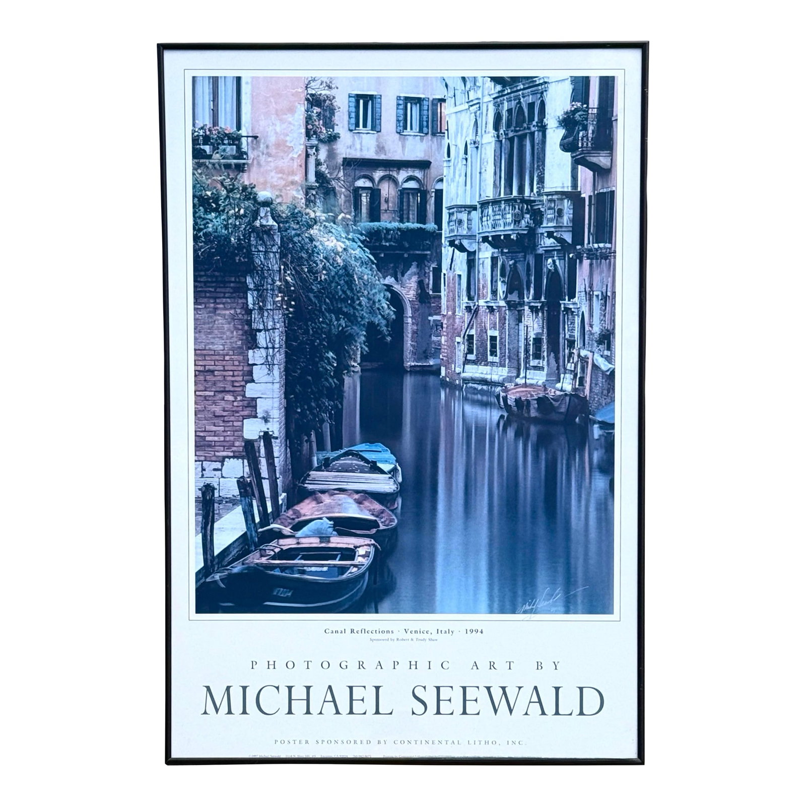 Large Vintage M. Seewald Venice, Italy Signed Exhibition Print - "Canal Reflections" 1994 - Framed (1 of 6)