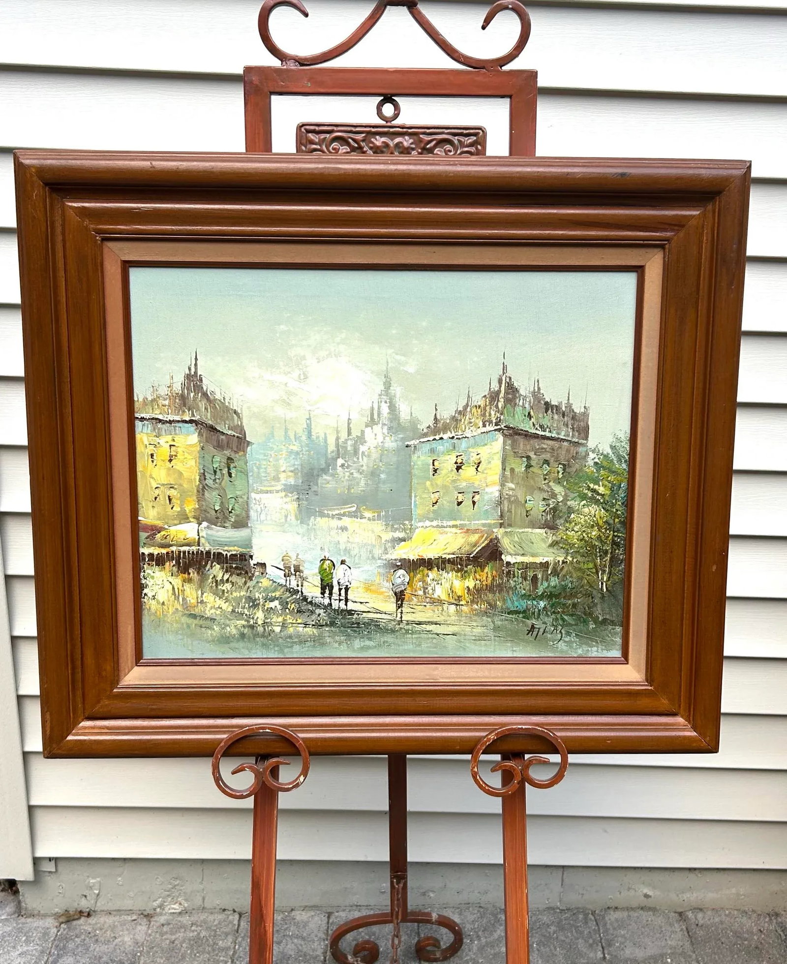 Vintage, Signed "Atlas" Original, Oil and Acrylic, Parisian Themed, Painting on Stretched Canvas, Im - 2