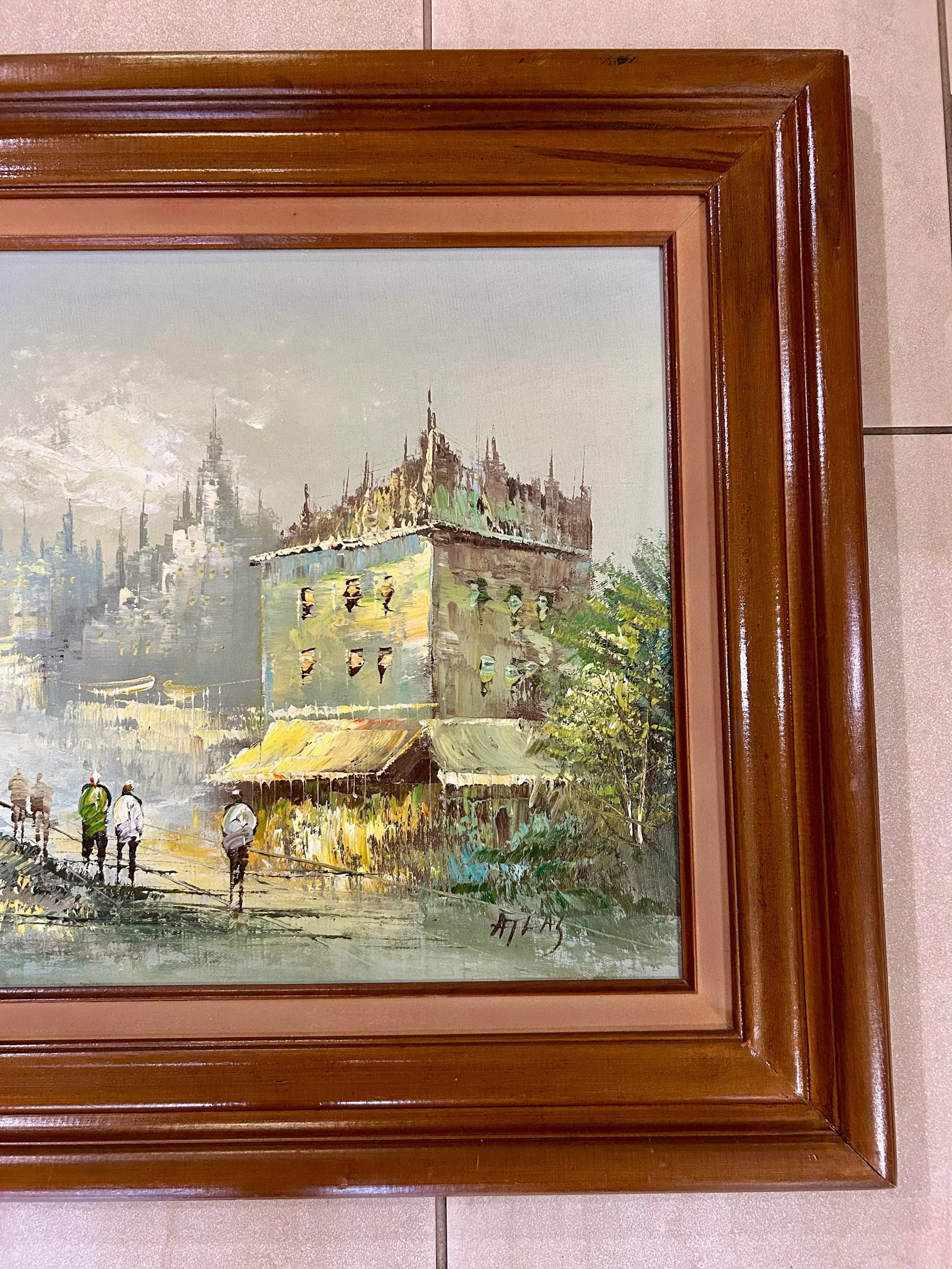 Vintage, Signed "Atlas" Original, Oil and Acrylic, Parisian Themed, Painting on Stretched Canvas, Im - 5