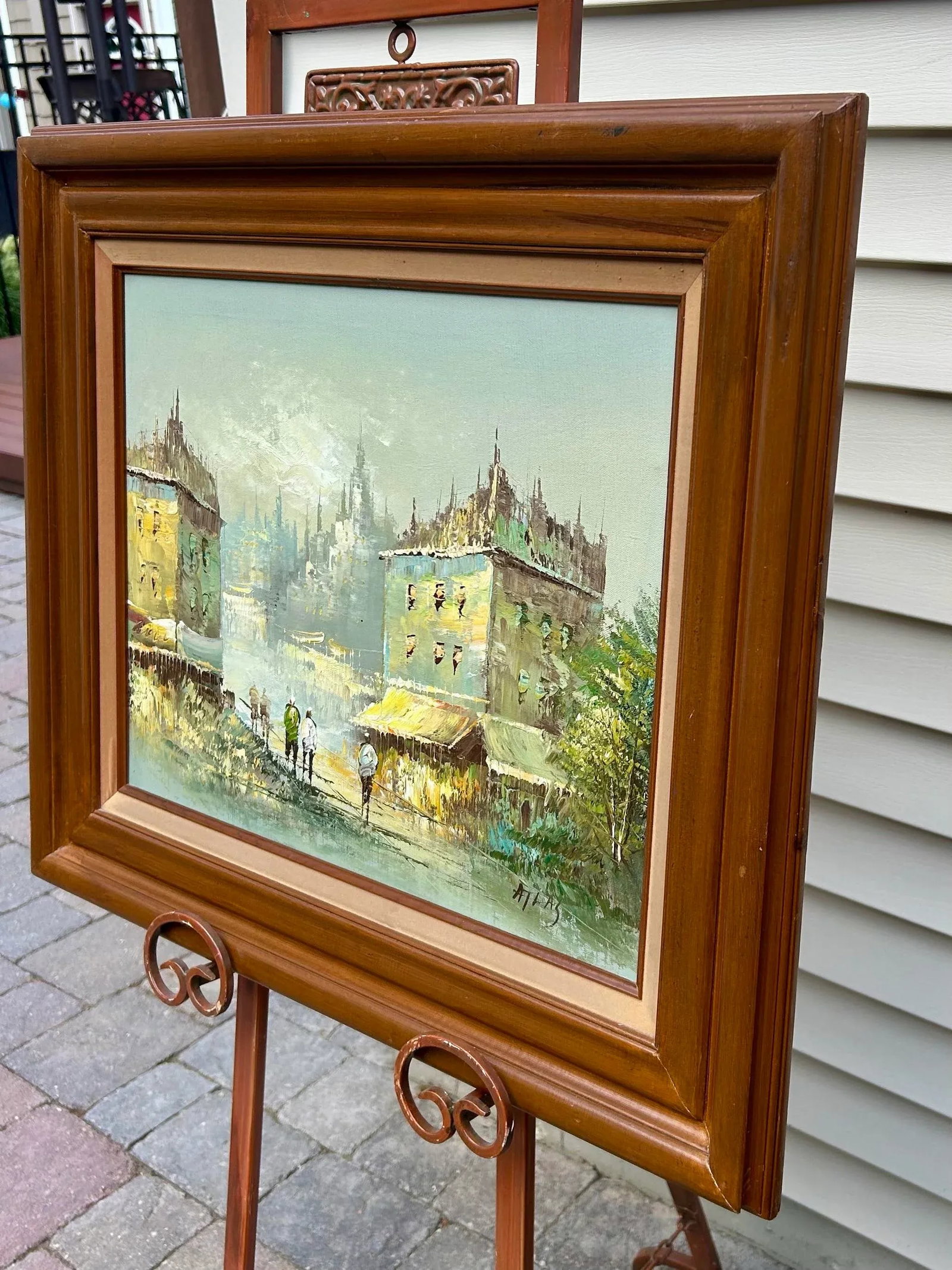 Vintage, Signed "Atlas" Original, Oil and Acrylic, Parisian Themed, Painting on Stretched Canvas, Im - 7