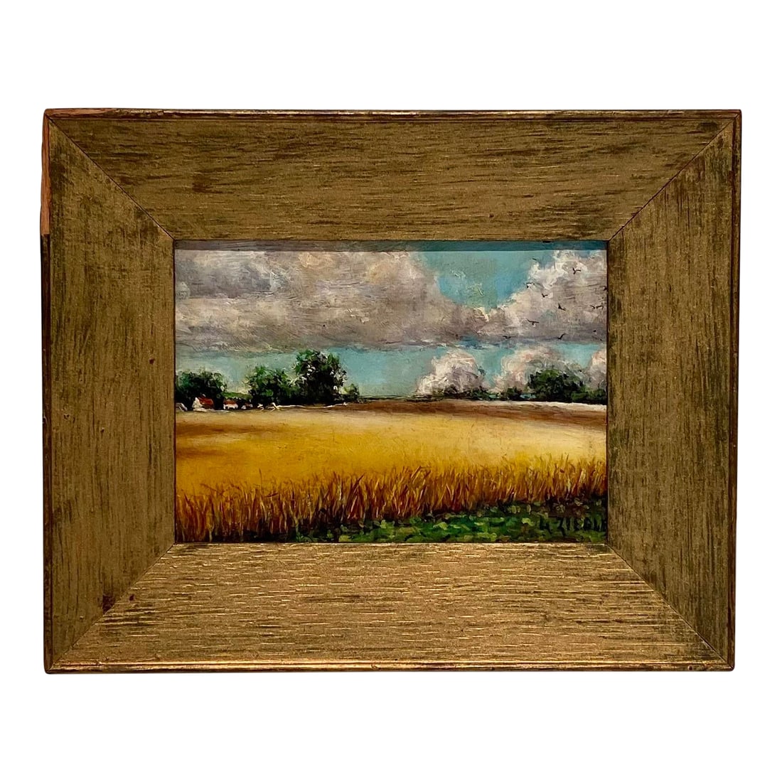 Old Miniature Landscape Painting Signed Ziegler: Old miniature landscape painting. Oil on panel measures 4 1/4" x 5 3/4". With the original frame, measures 6 1/2" x 8". Signed Ziegler lower right. First name initial is illegible. Expertly painted,