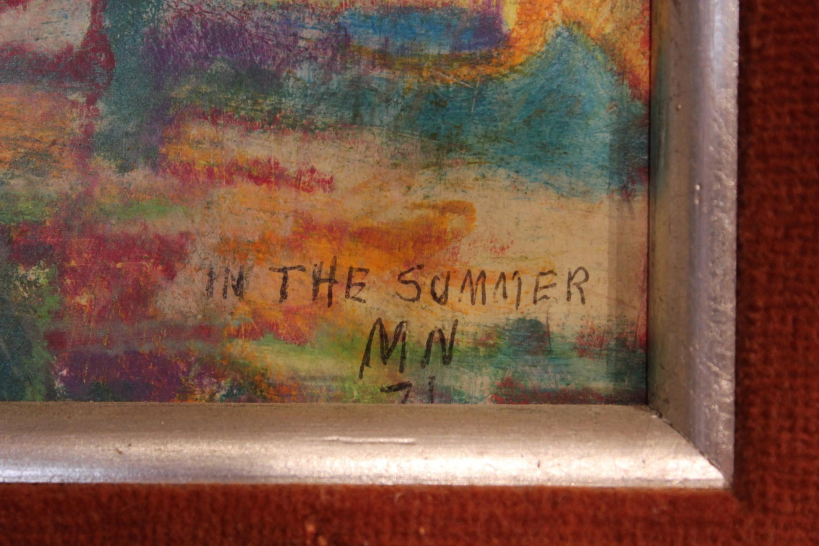 "In the Summer" Figurative Abstract Impressionism Pastel Signed M.N. 1970s - 3