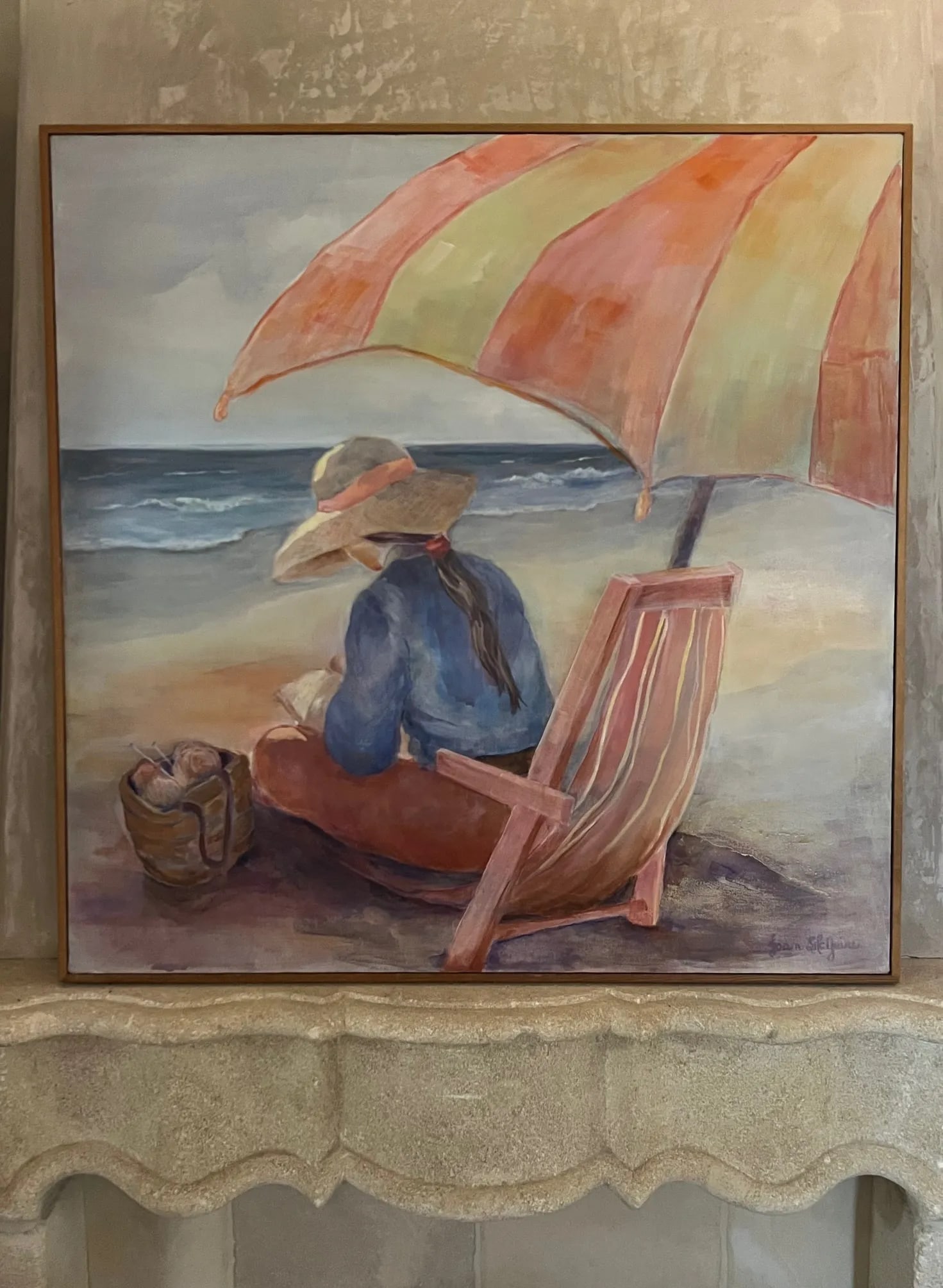 Summer at the Beach Acrylic Painting, Bohemian Style, Signed, 1980s - 11