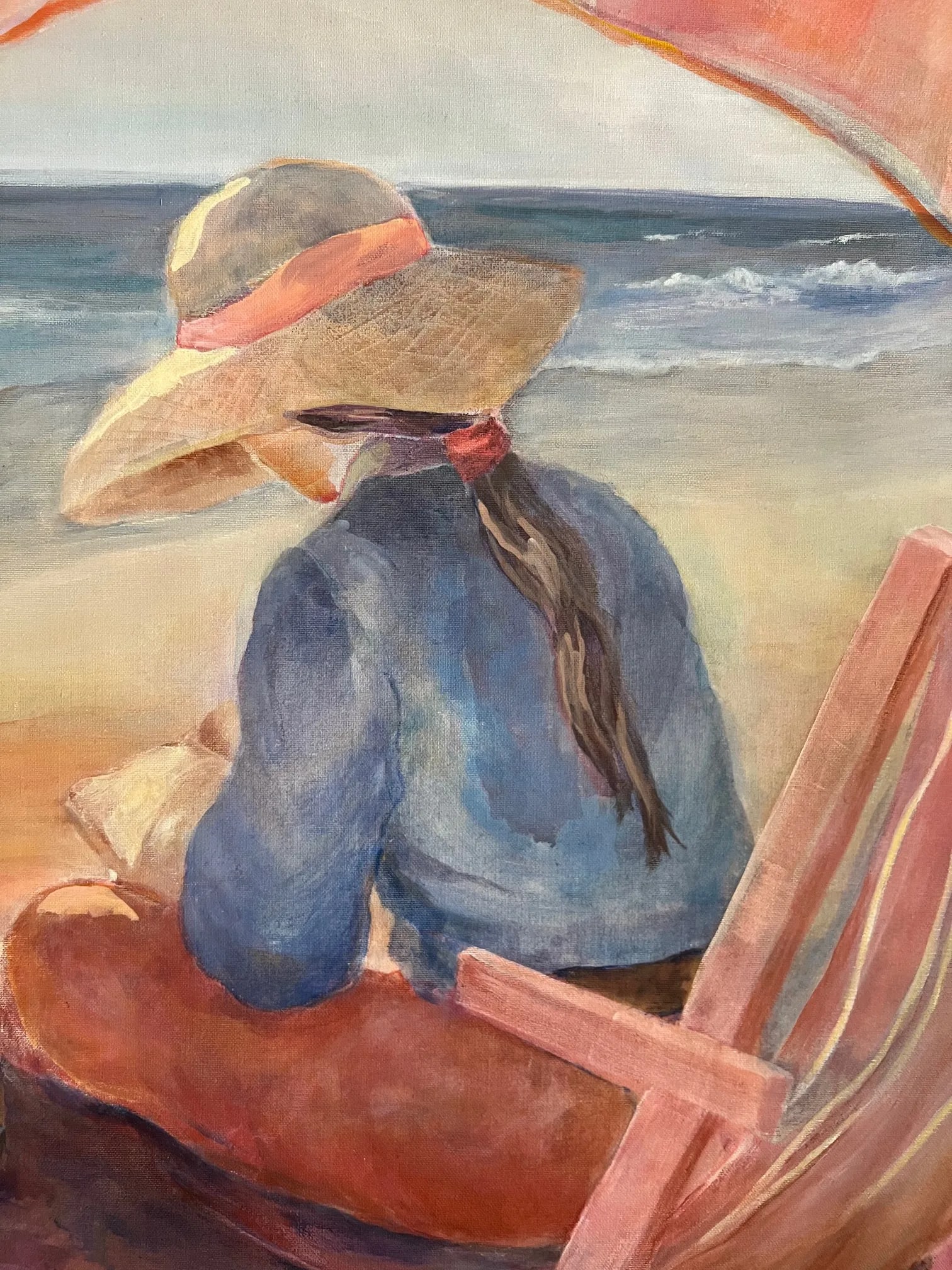 Summer at the Beach Acrylic Painting, Bohemian Style, Signed, 1980s - 3
